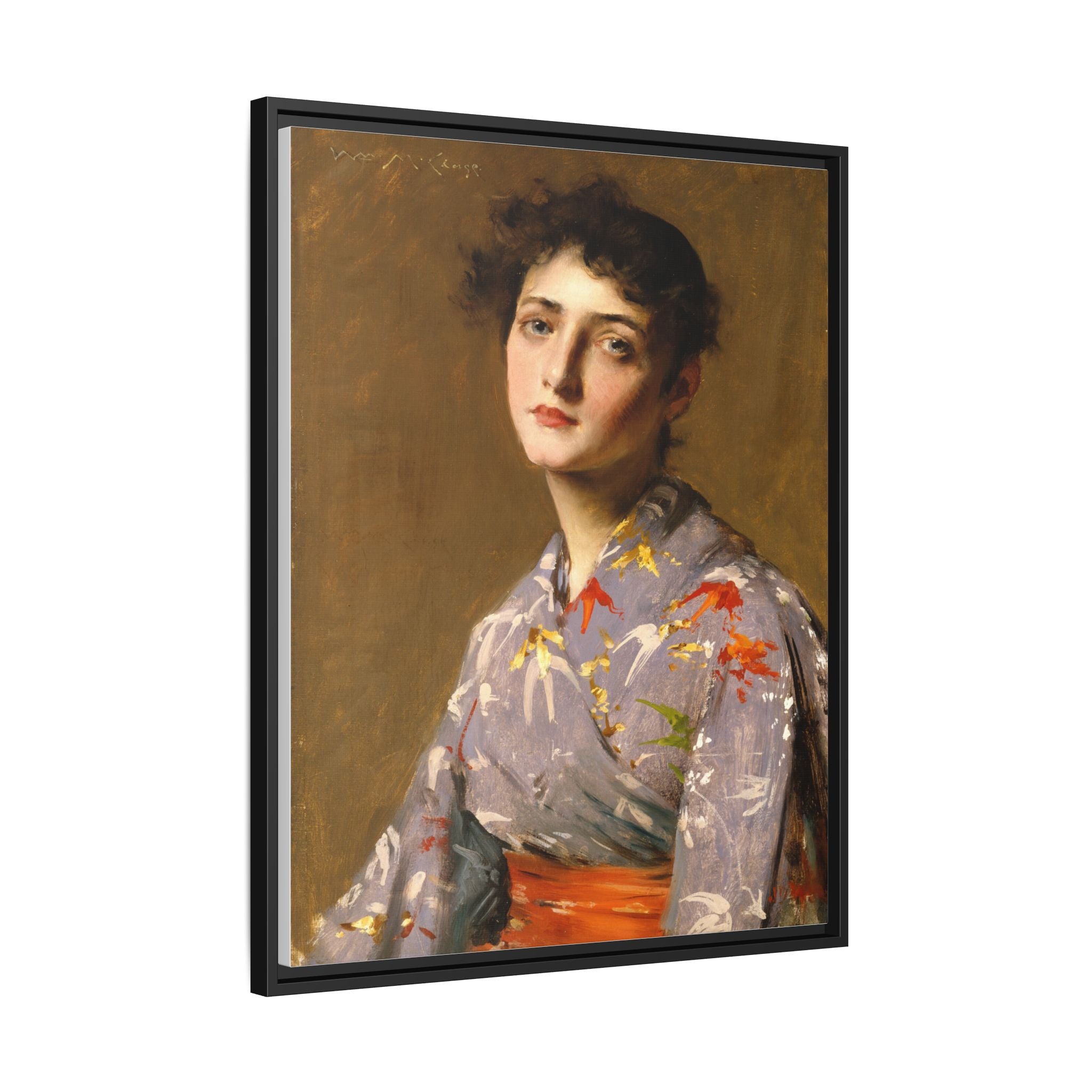 Girl in a Japanese Costume by William Merritt Chase Framed Matte Canvas Wall Art Print