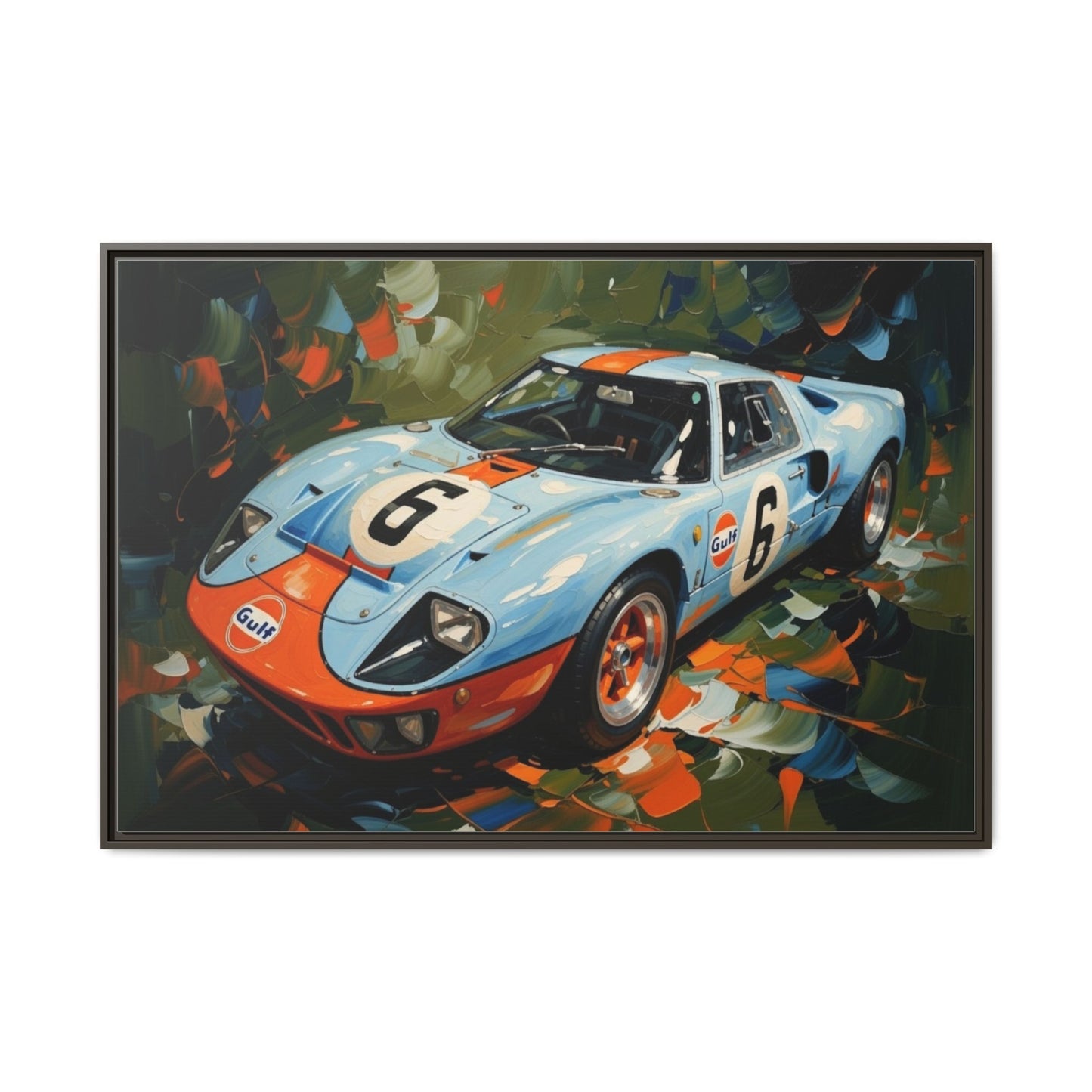 Gulf Racing GT40 Matte Framed Canvas — Vintage Sports Car Wall Art