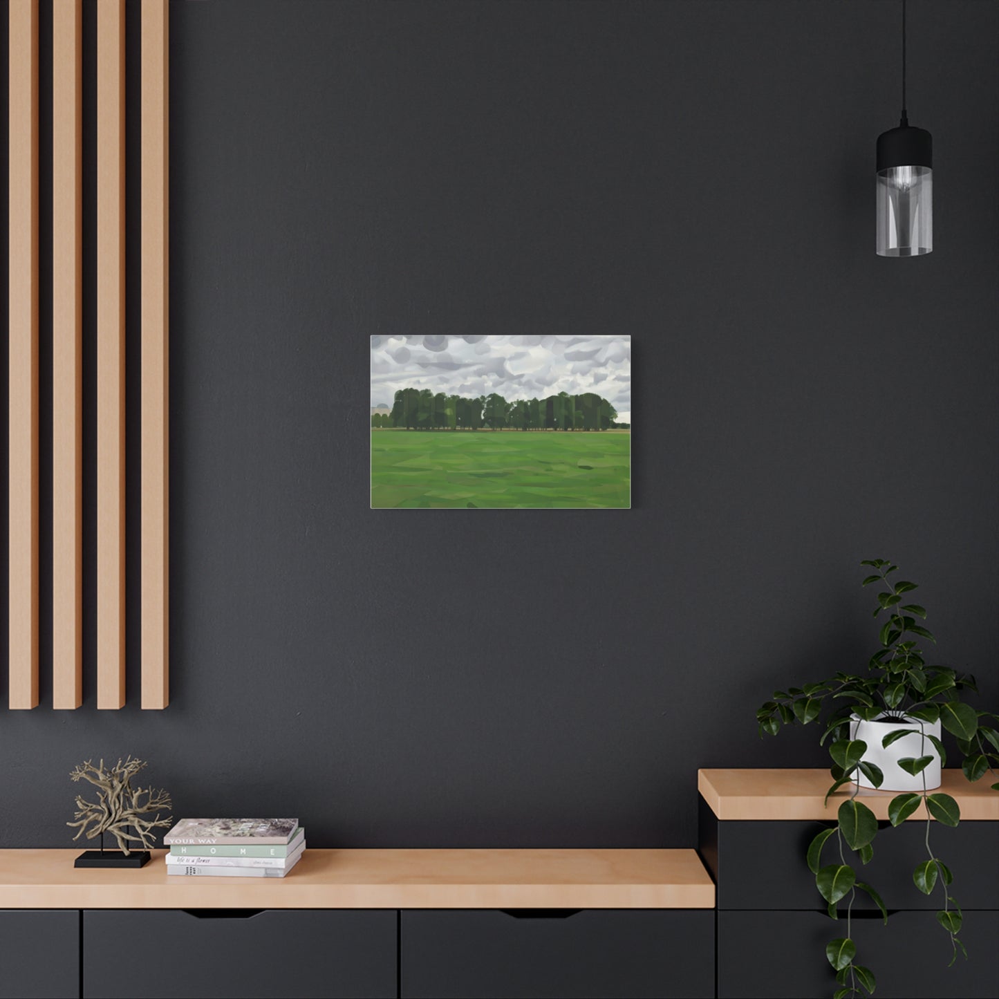 Green Field Landscape Canvas Print — Tranquil Park Scene Matte Stretched Canvas