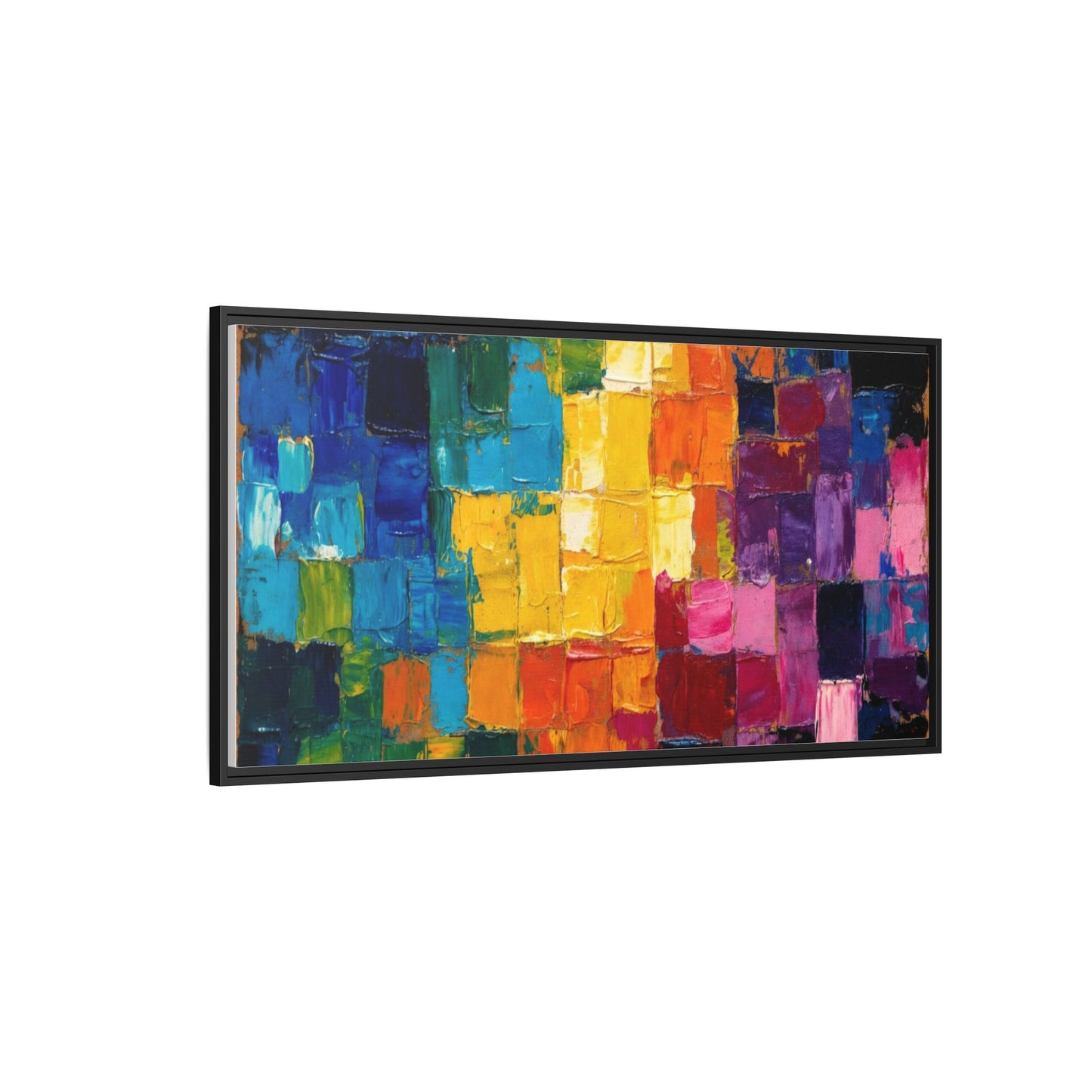 Abstract Rainbow Mosaic Framed Canvas Print — Colorful Modern Wall Art