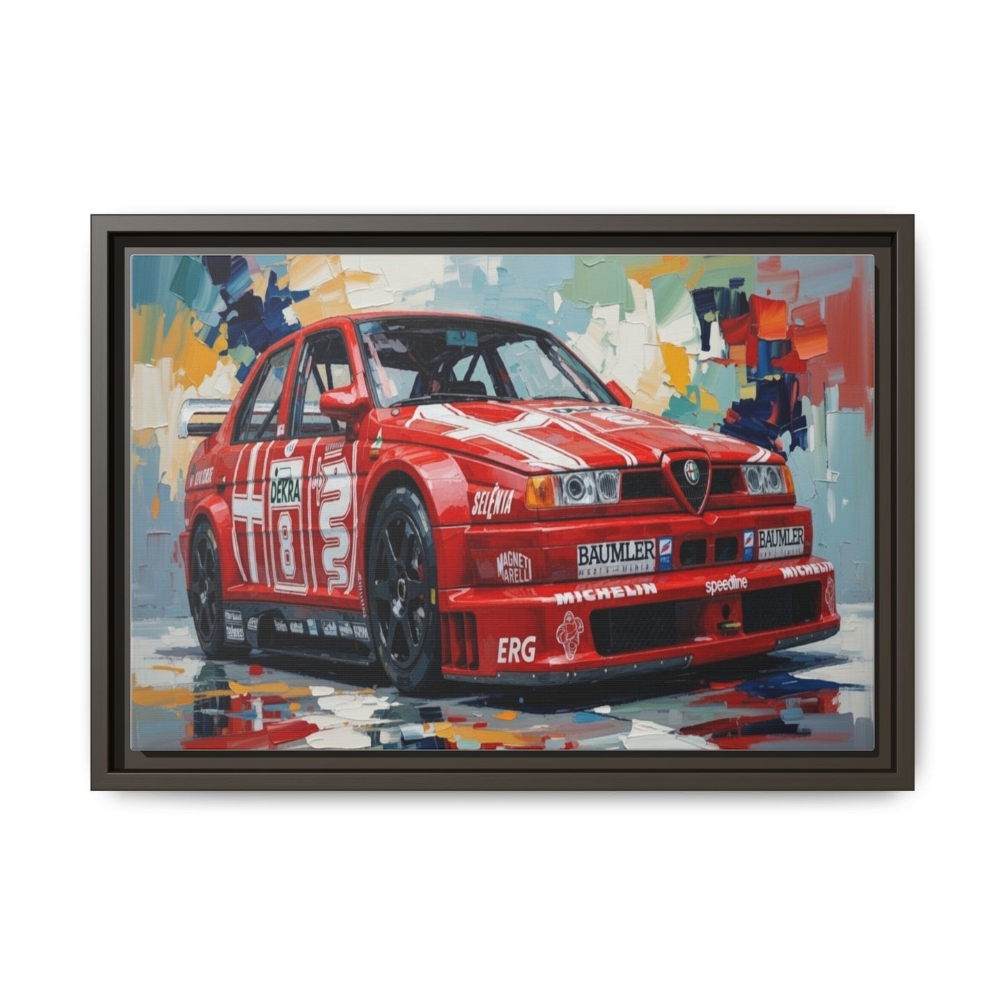 Framed Racing Car Canvas Print — Red Alfa Romeo Track Art
