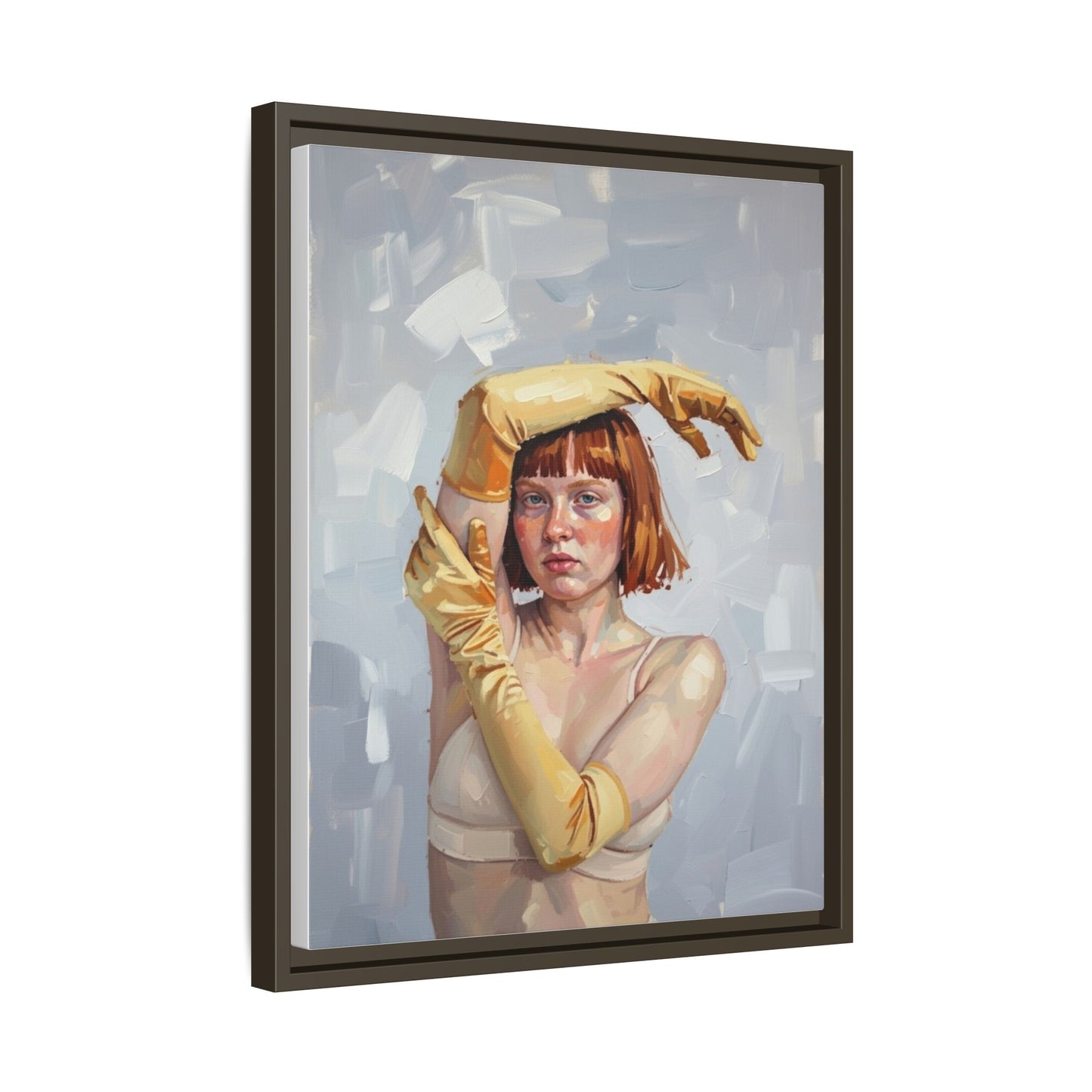 Contemporary Portrait Canvas Print — Woman with Yellow Gloves (Framed Matte)