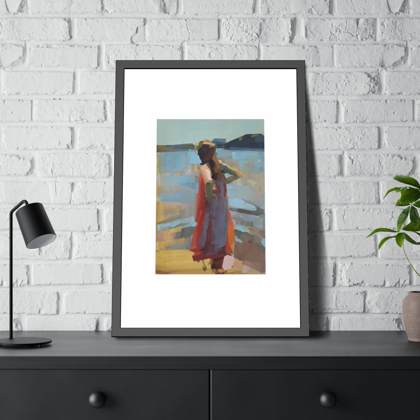 Framed Art Print — Woman at the Shore Impressionist Poster