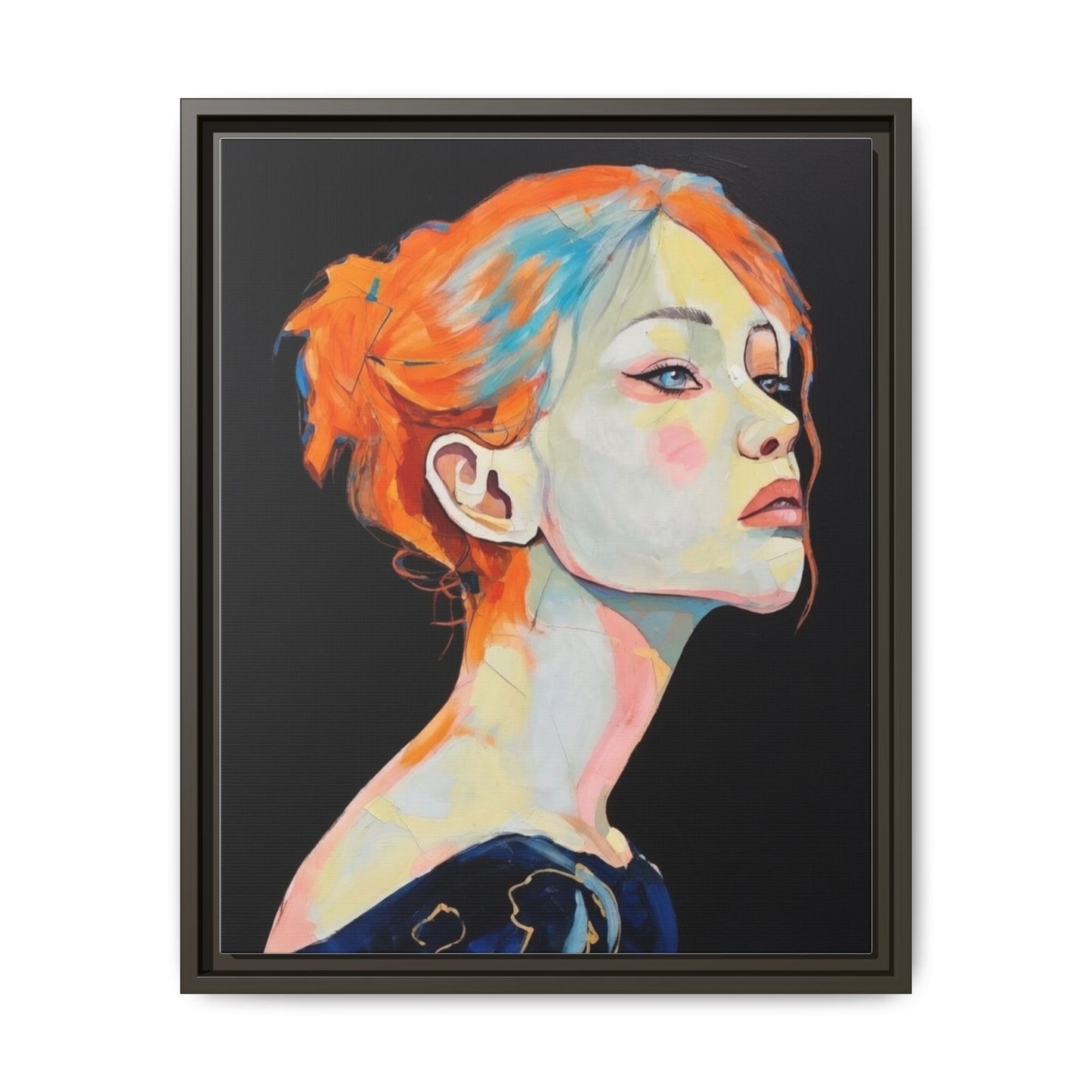 Framed Matte Canvas Portrait — Vibrant Multi‑Color Woman Wall Art