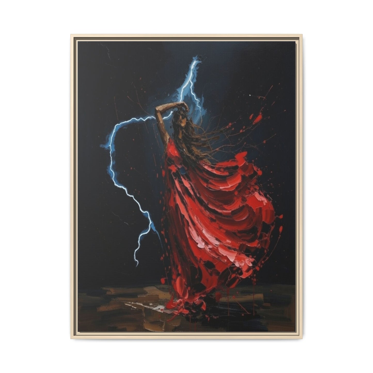 Framed Matte Canvas Print — Red Dancer Lightning Art