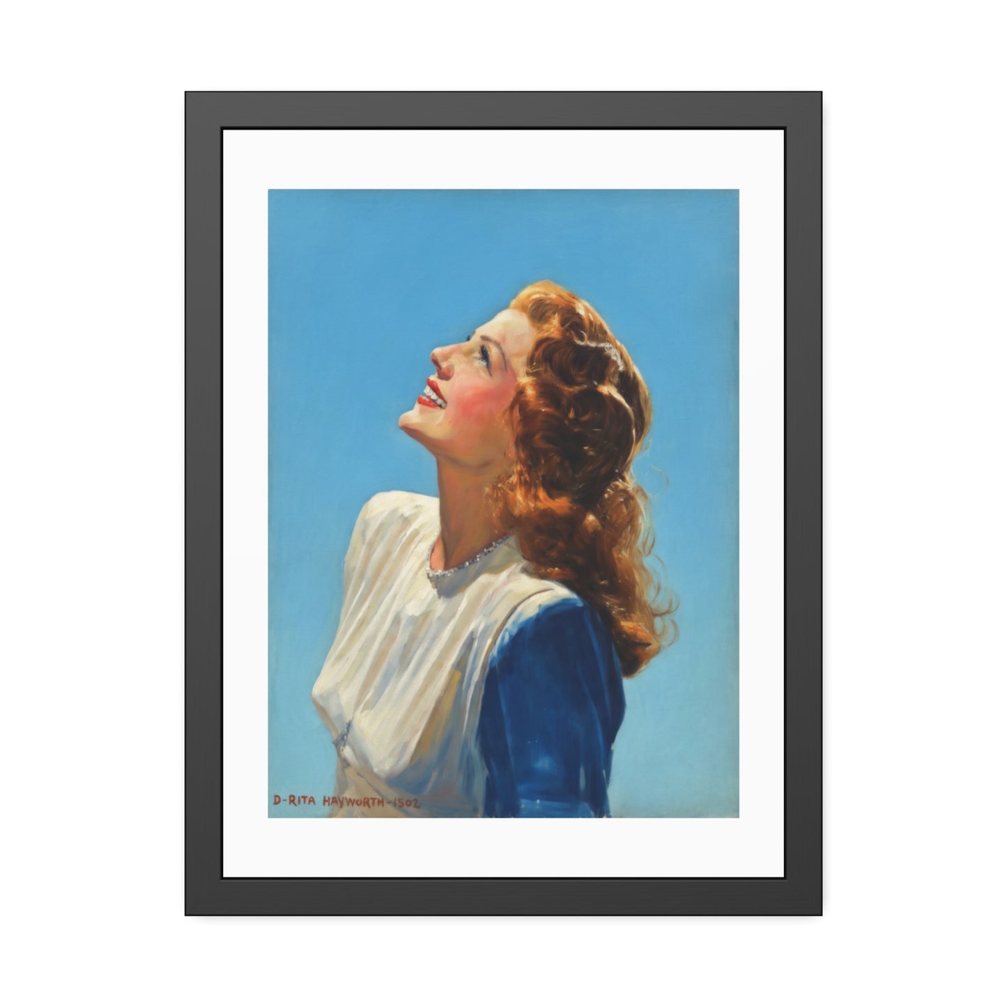 Vintage Rita Hayworth Looking Up Framed Art Print — Retro Mid-century Poster