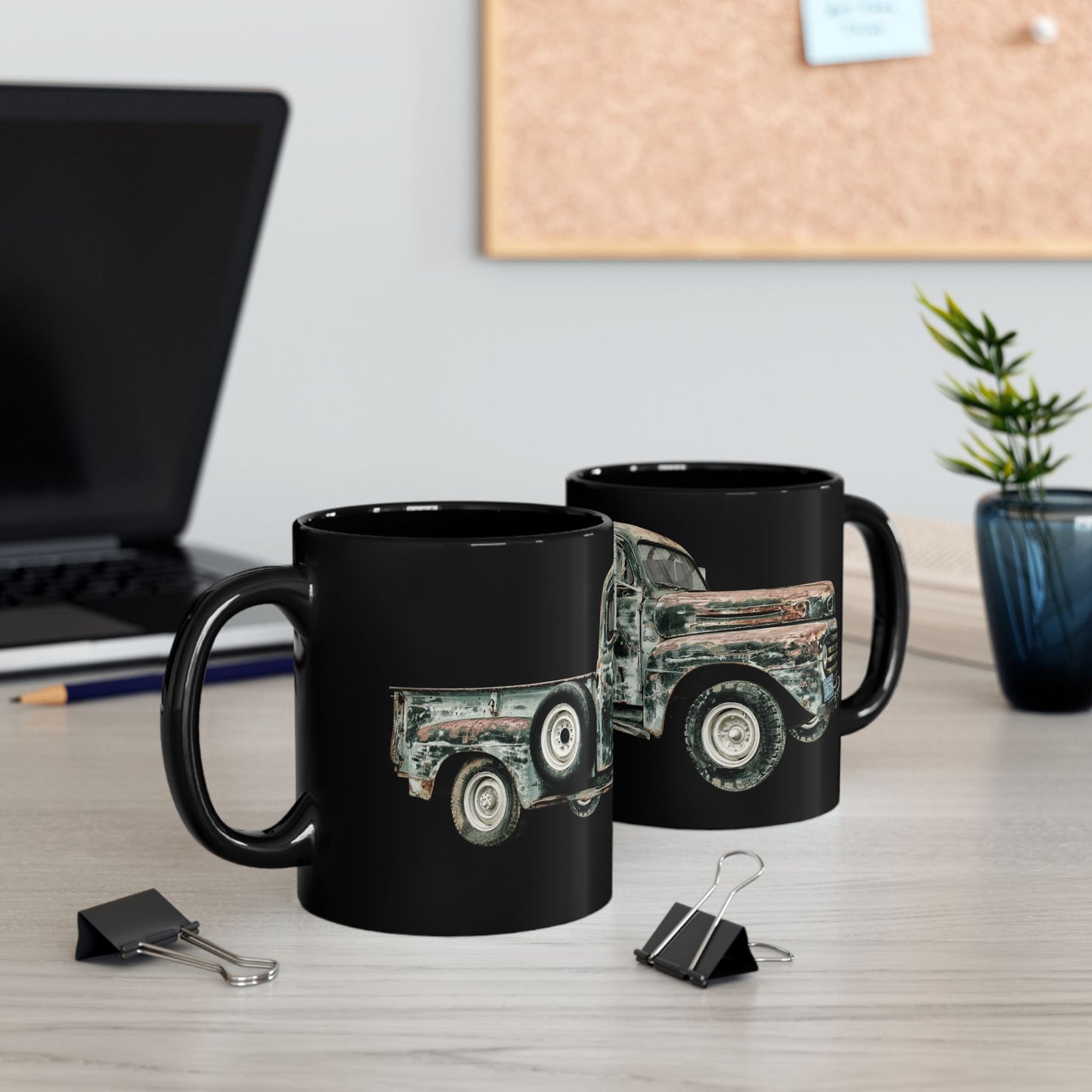Vintage Rusty Truck Black Coffee Mug — Retro Classic Pickup Gift
