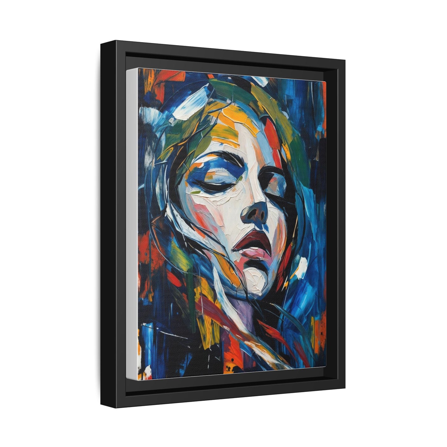 Abstract Colorful Woman Portrait — Framed Matte Canvas Wall Art