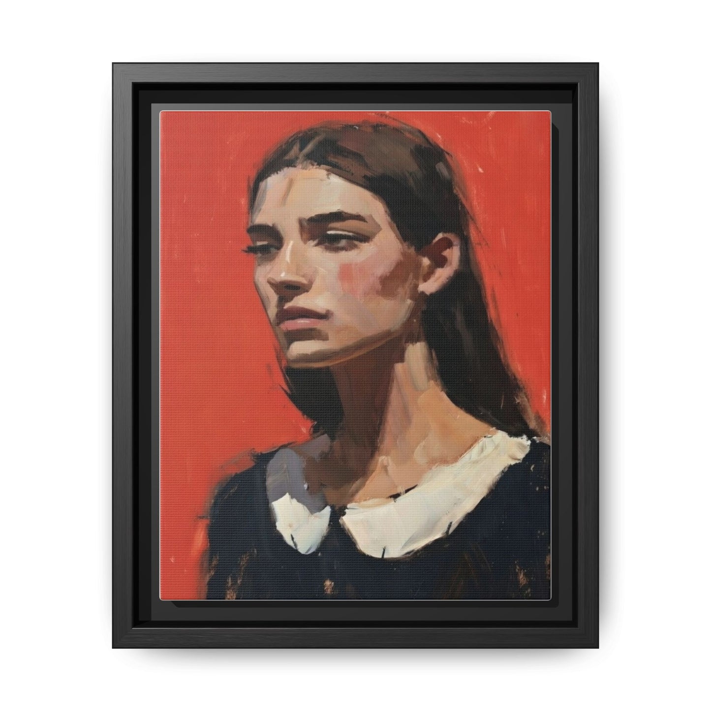 Framed Matte Canvas Portrait Print — Moody Red Figurative Art