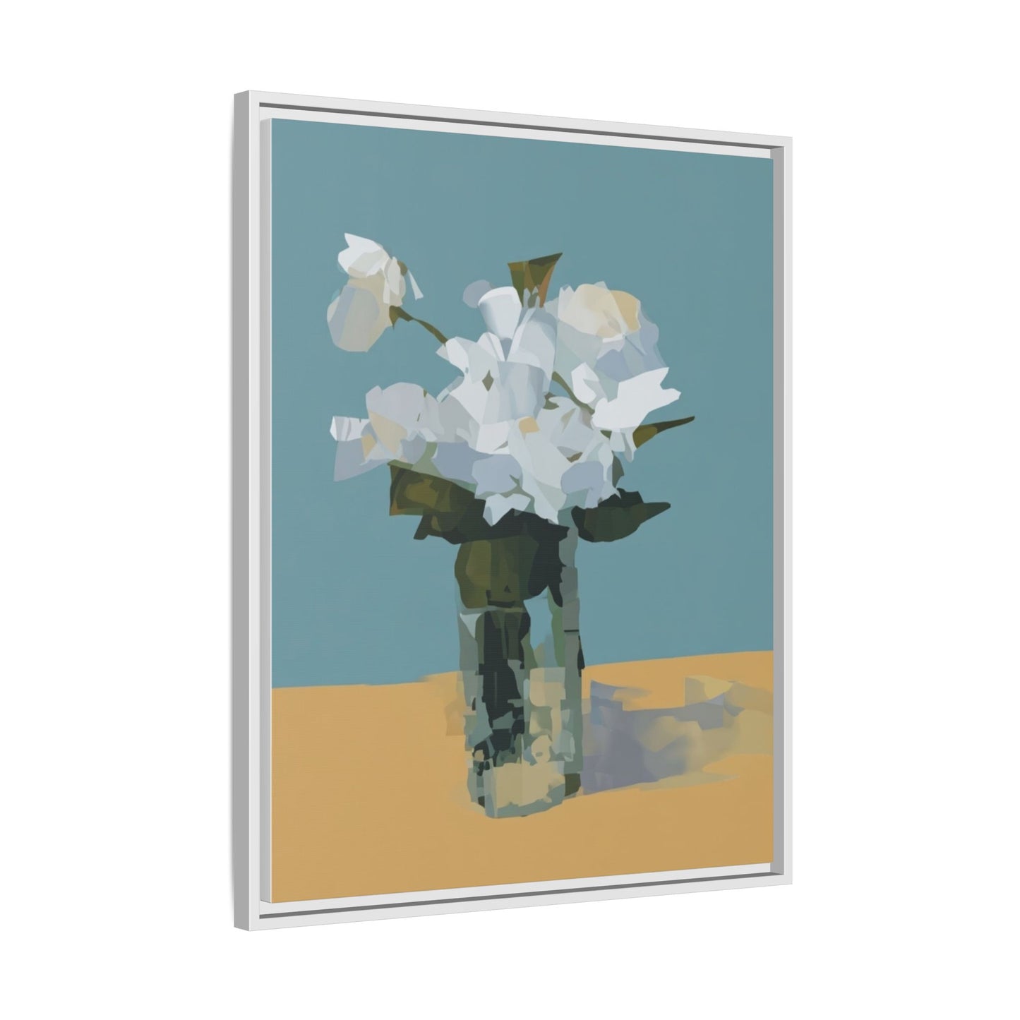 Framed Floral Still Life Canvas Art — Modern White Bouquet Wall Art