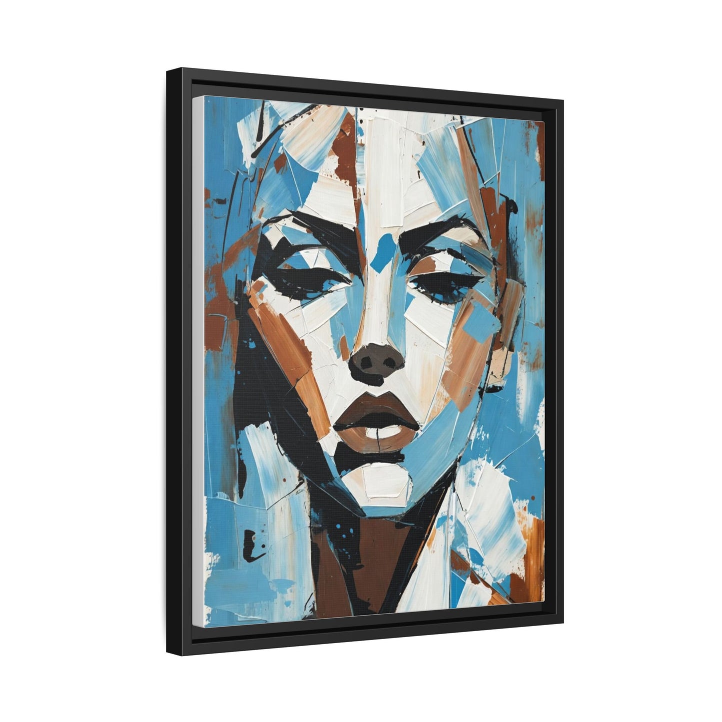 Abstract Blue Face Matte Canvas Wall Art — Framed Modern Portrait Print