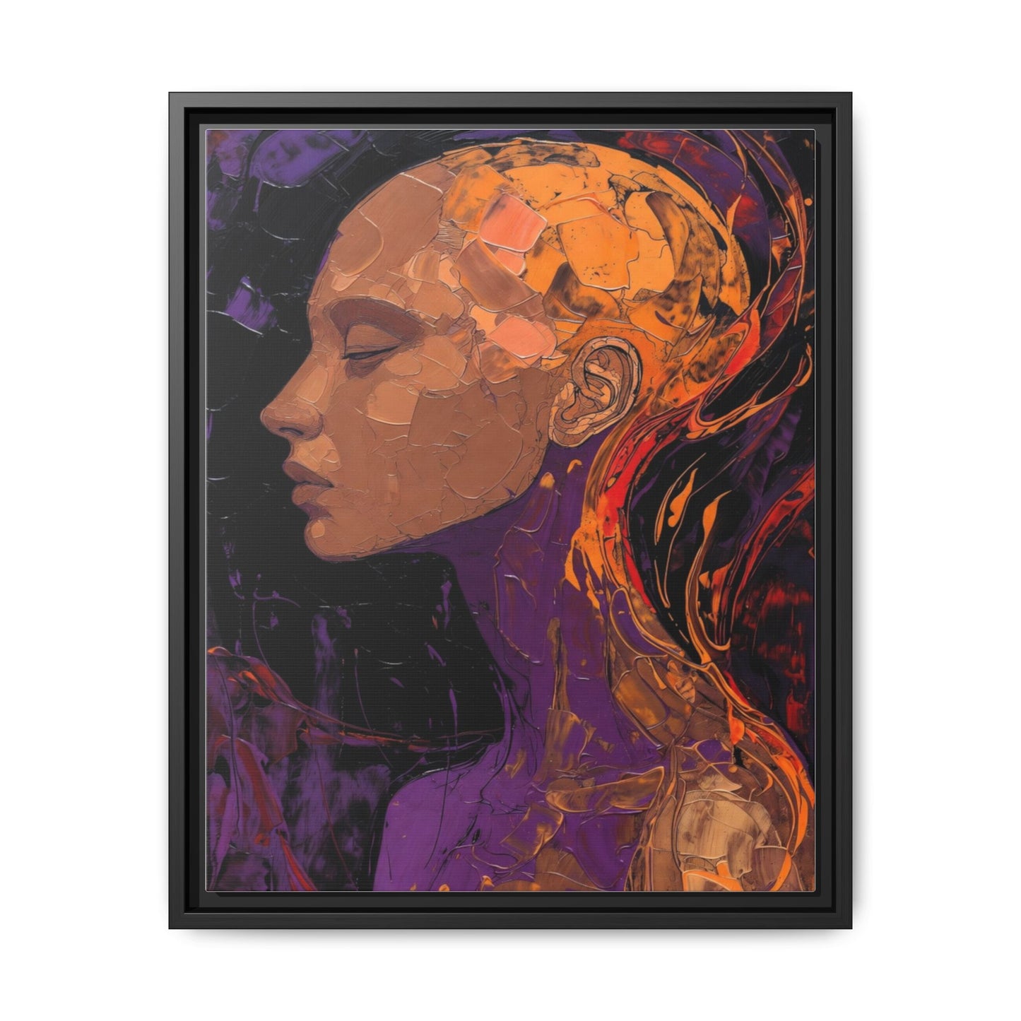 Abstract Profile Portrait Matte Framed Canvas — Multicolor Feminine Art Print