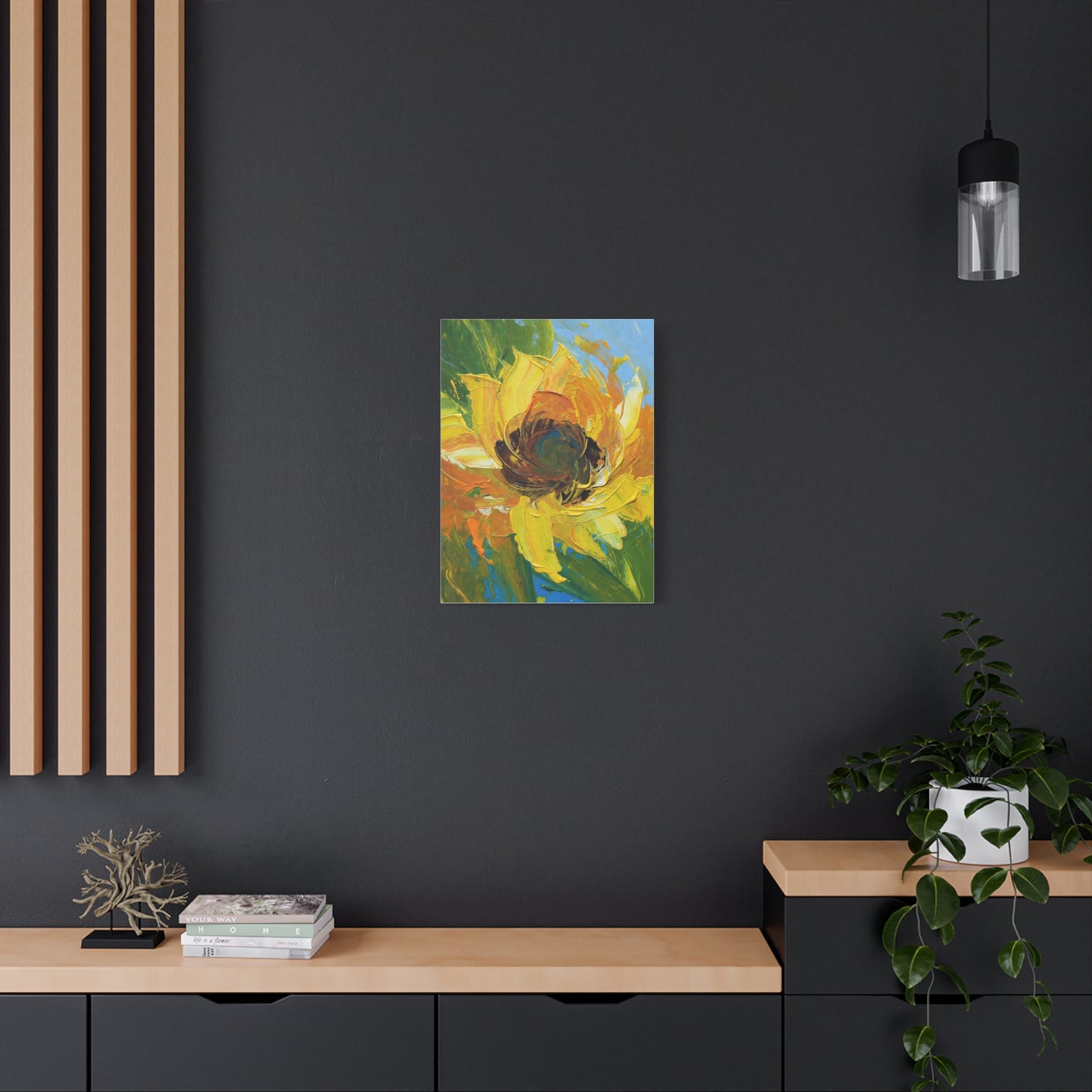 Sunflower Abstract Matte Canvas Wall Art — Bright Floral Painting on Stretched Canvas