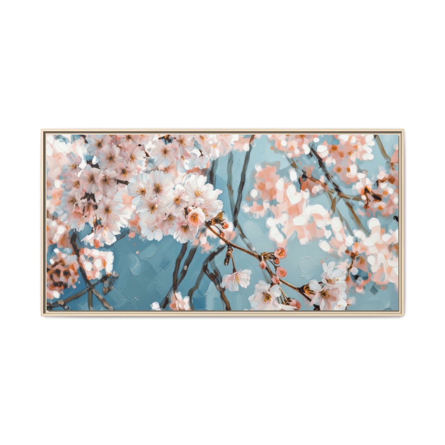 Framed Cherry Blossom Matte Canvas Print — Soft Pink Floral Wall Art