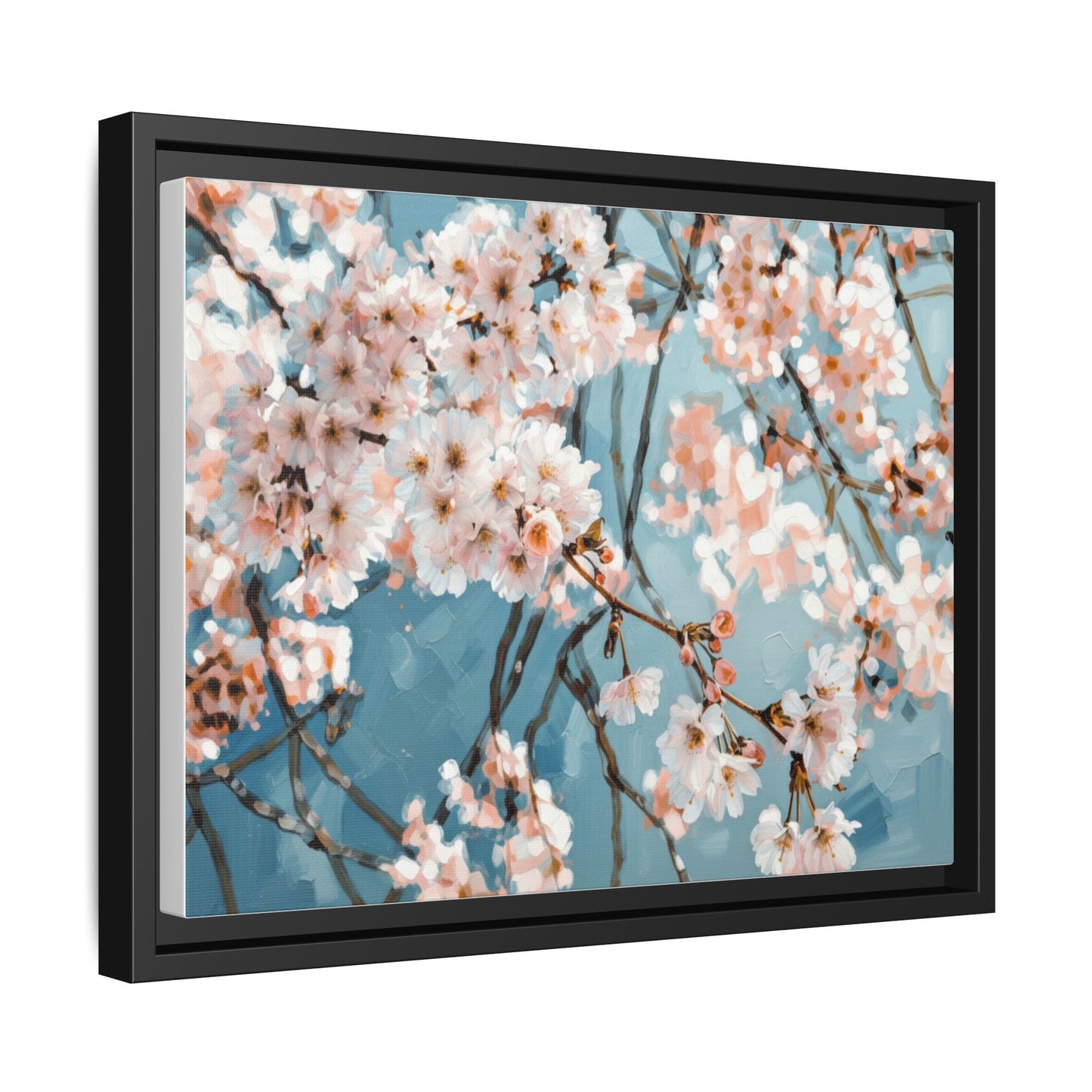 Framed Cherry Blossom Matte Canvas Print — Soft Pink Floral Wall Art