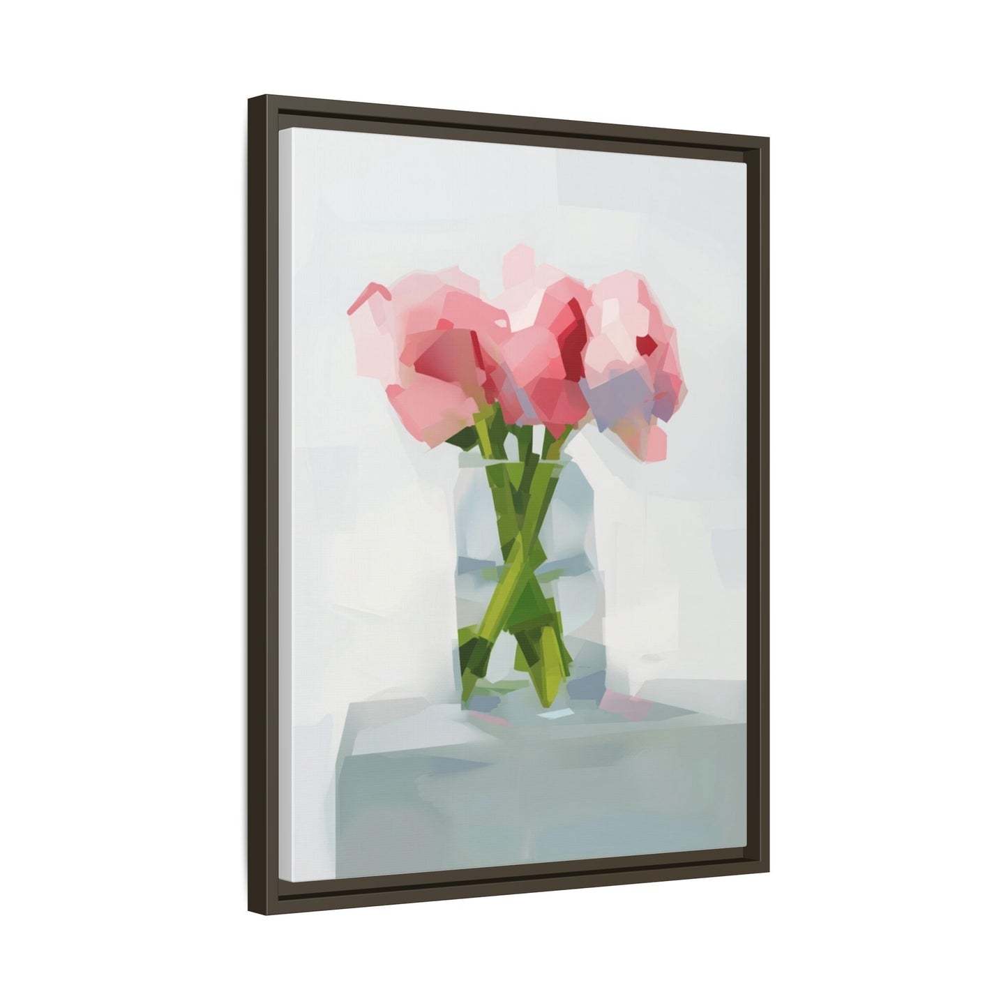Framed Floral Canvas Art — Pink Peonies in Vase (Matte)