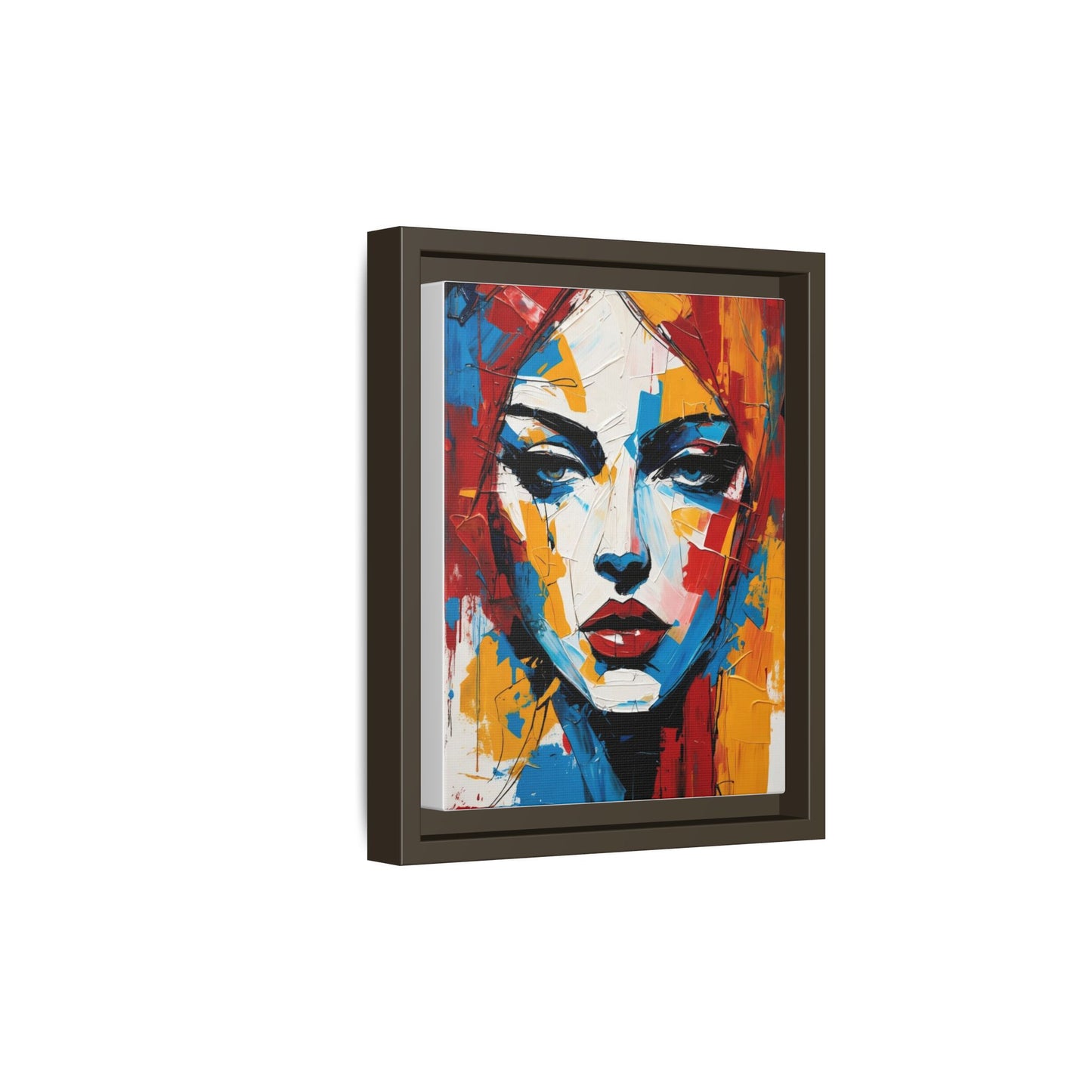 Framed Abstract Portrait Canvas — Colorful Female Face Wall Art