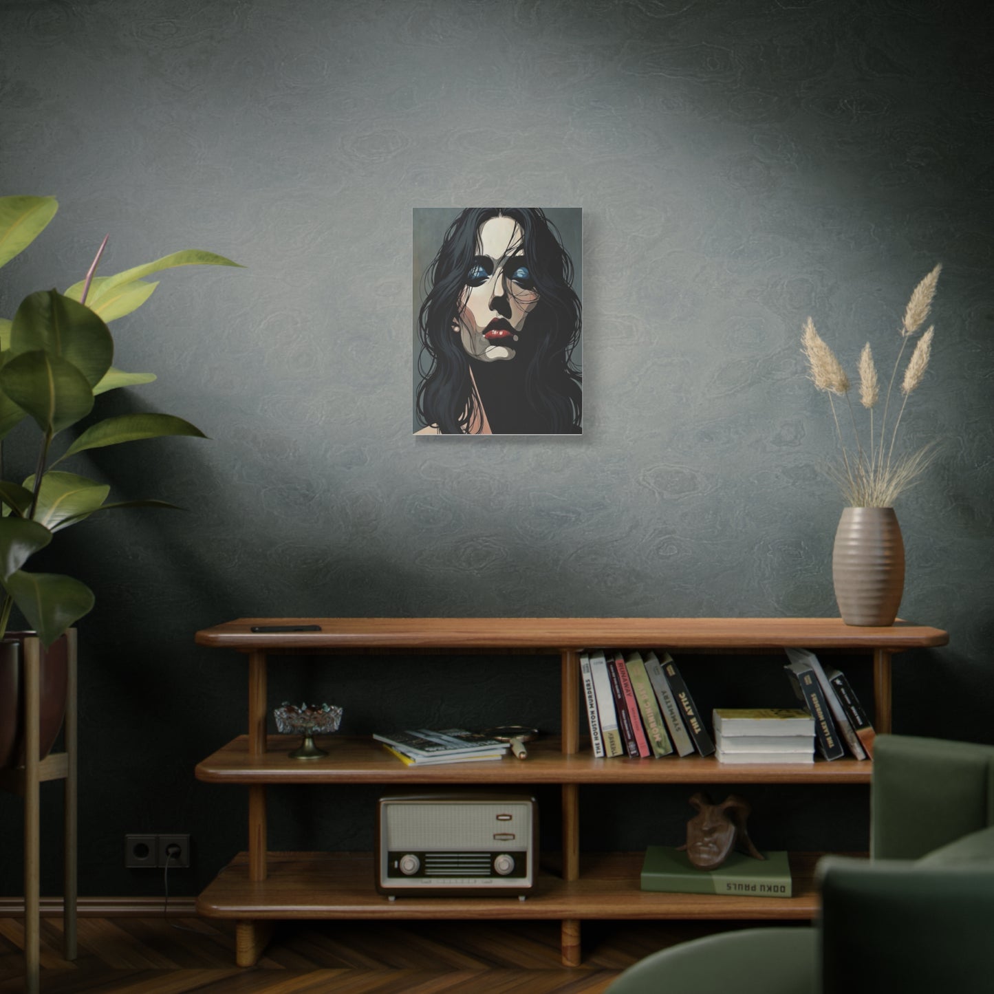 Dark Glam Portrait Canvas Art — Moody Woman Face Matte Stretched Wall Decor