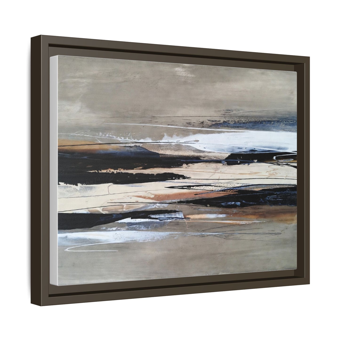 Abstract Seascape Matte Canvas Framed Wall Art — Neutral Coastal Landscape