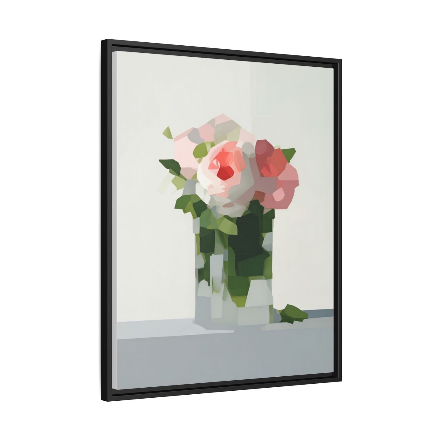 Framed Floral Canvas Print — Modern Pink Roses Still Life
