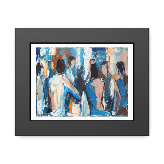 Framed Abstract Figure Art Print — Blue & Ochre Contemporary Poster