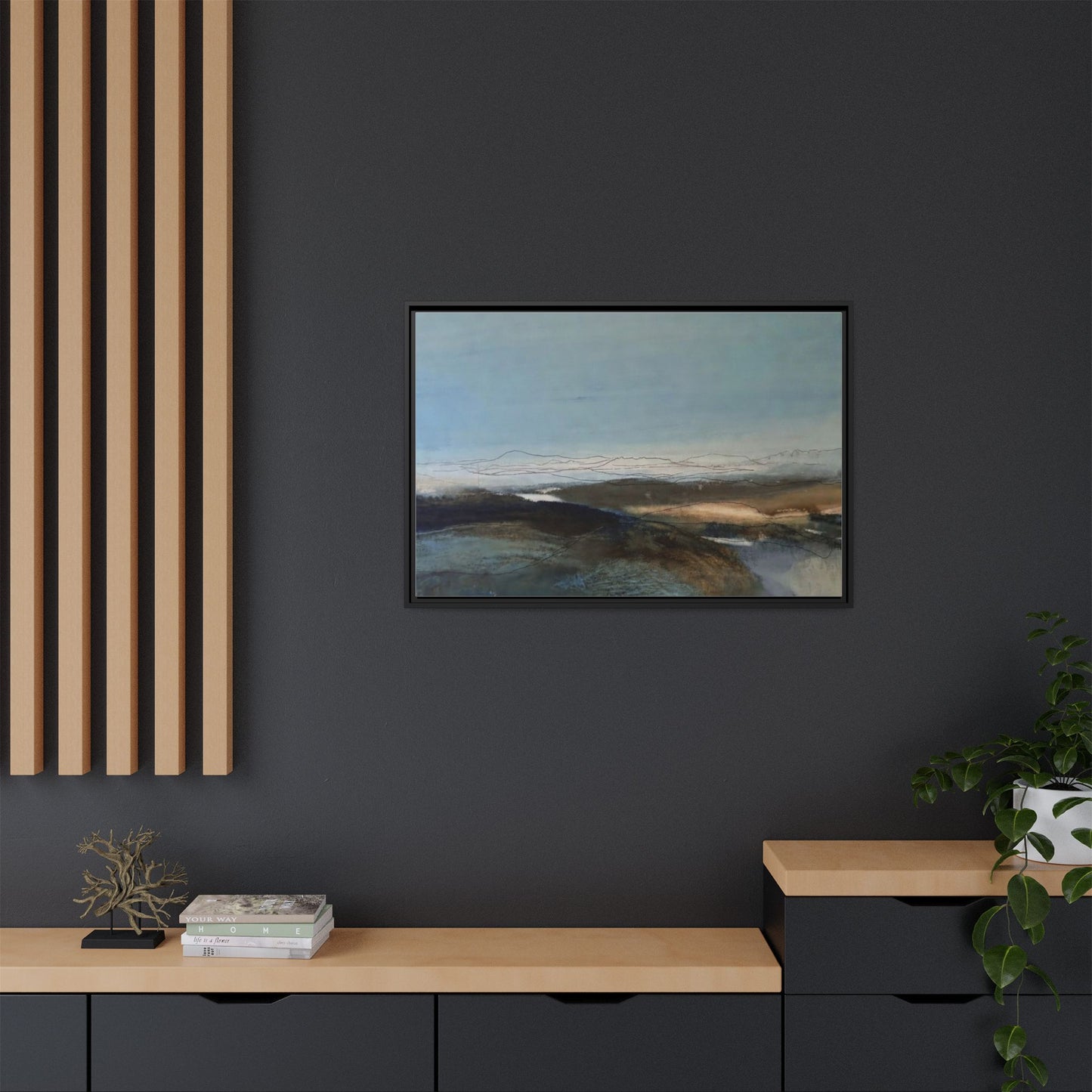 Framed Matte Canvas Wall Art — Serene Abstract Blue Landscape