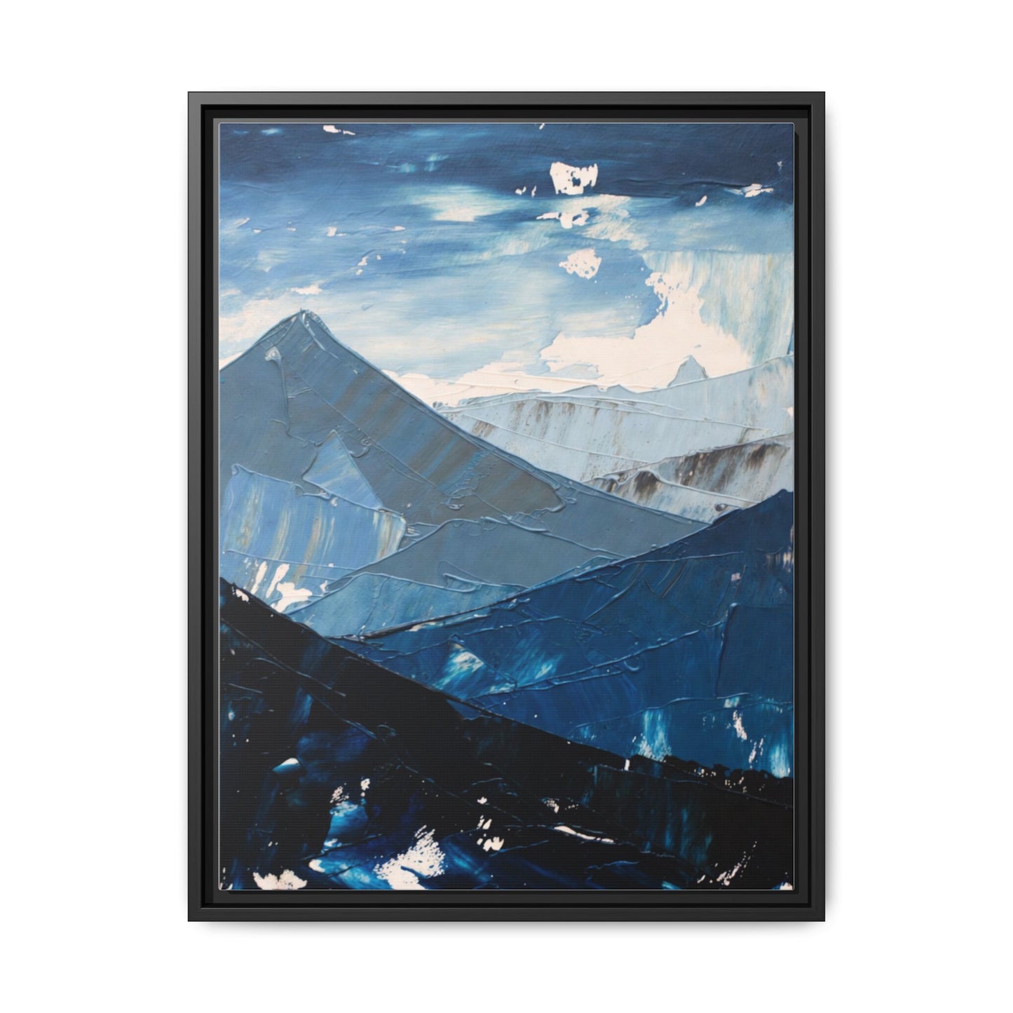 Blue Mountain Landscape Matte Canvas Framed | Abstract Mountain Wall Art