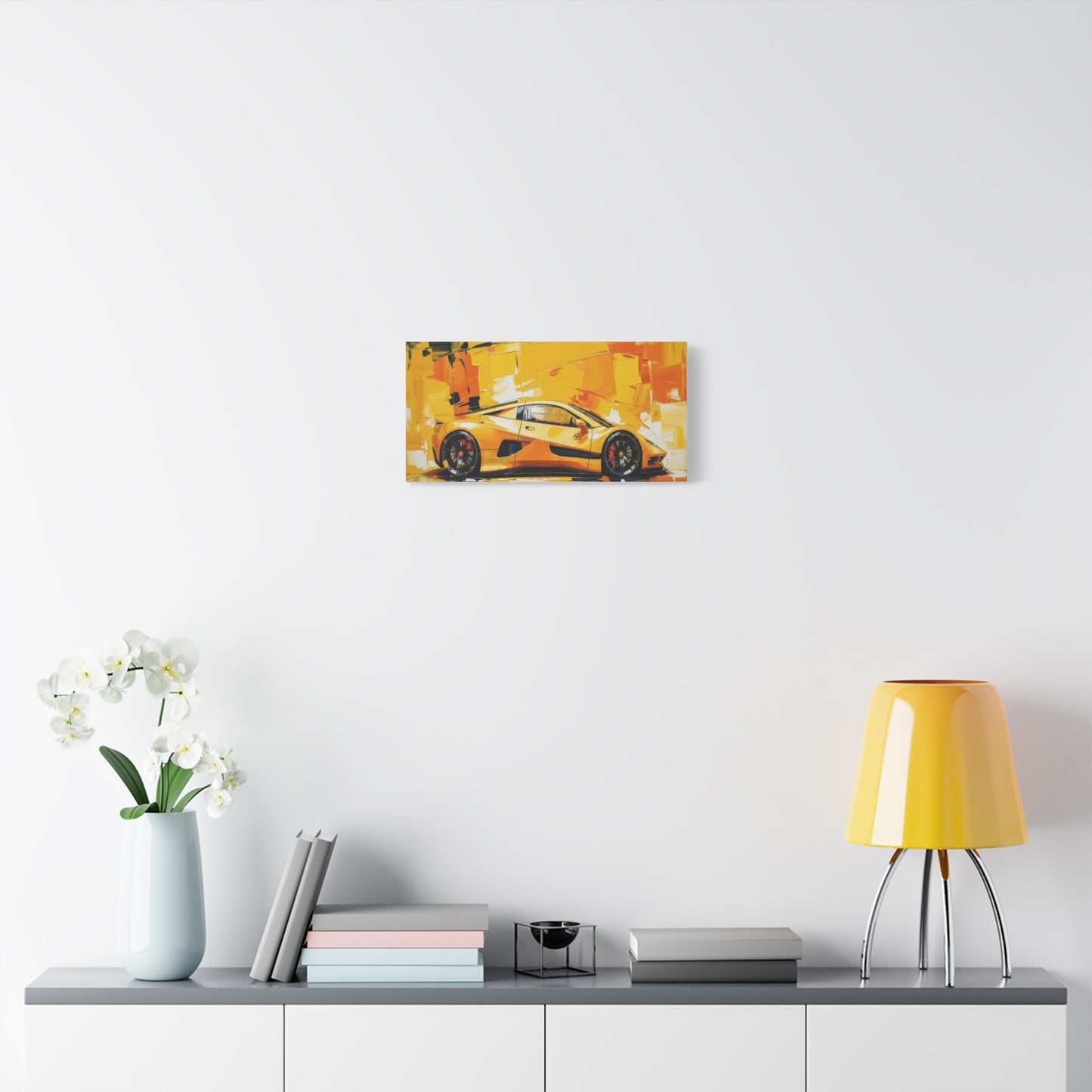 Yellow Sports Car Abstract Canvas Art - Matte Stretched Wall Print