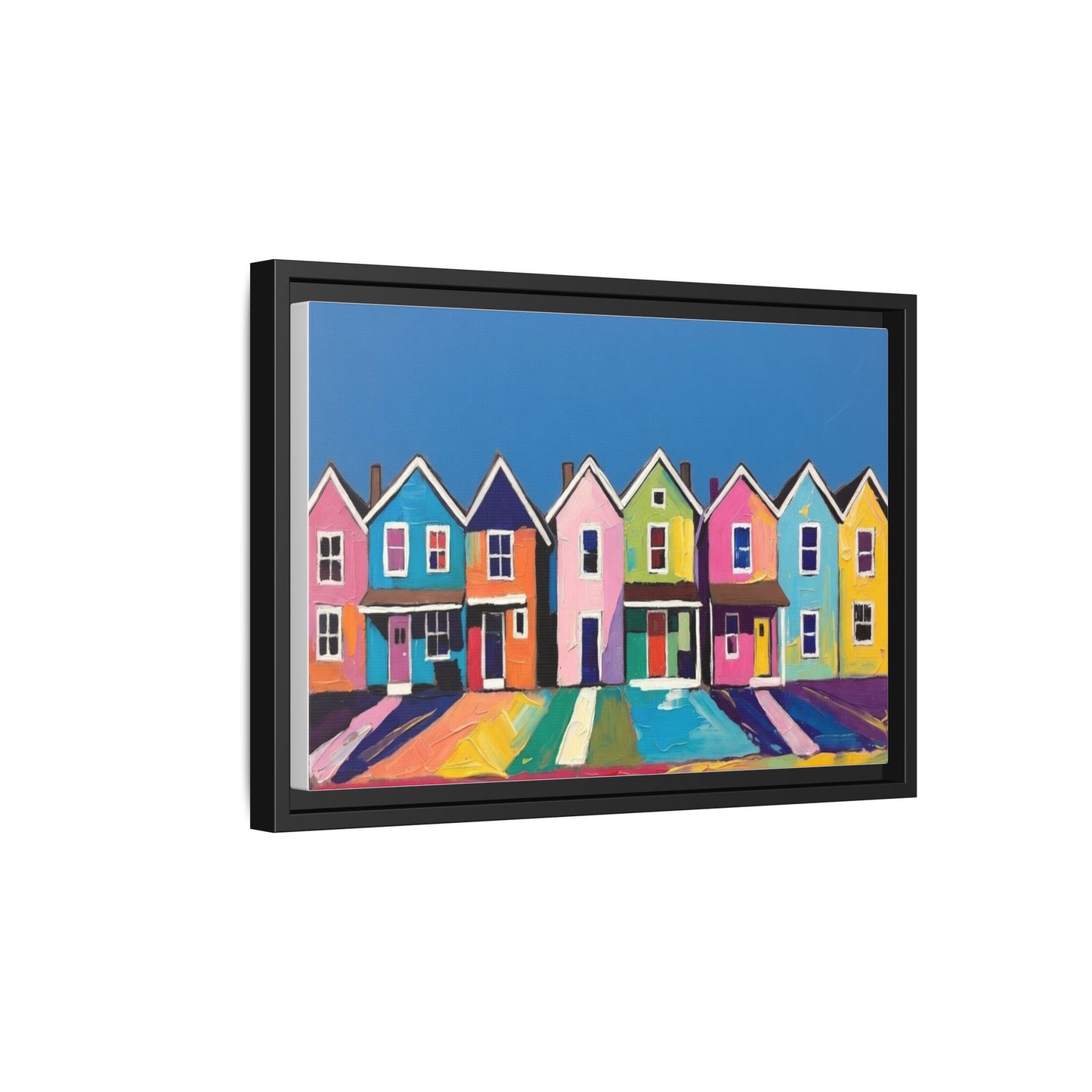 Colorful Beach Houses Matte Canvas Framed Wall Art