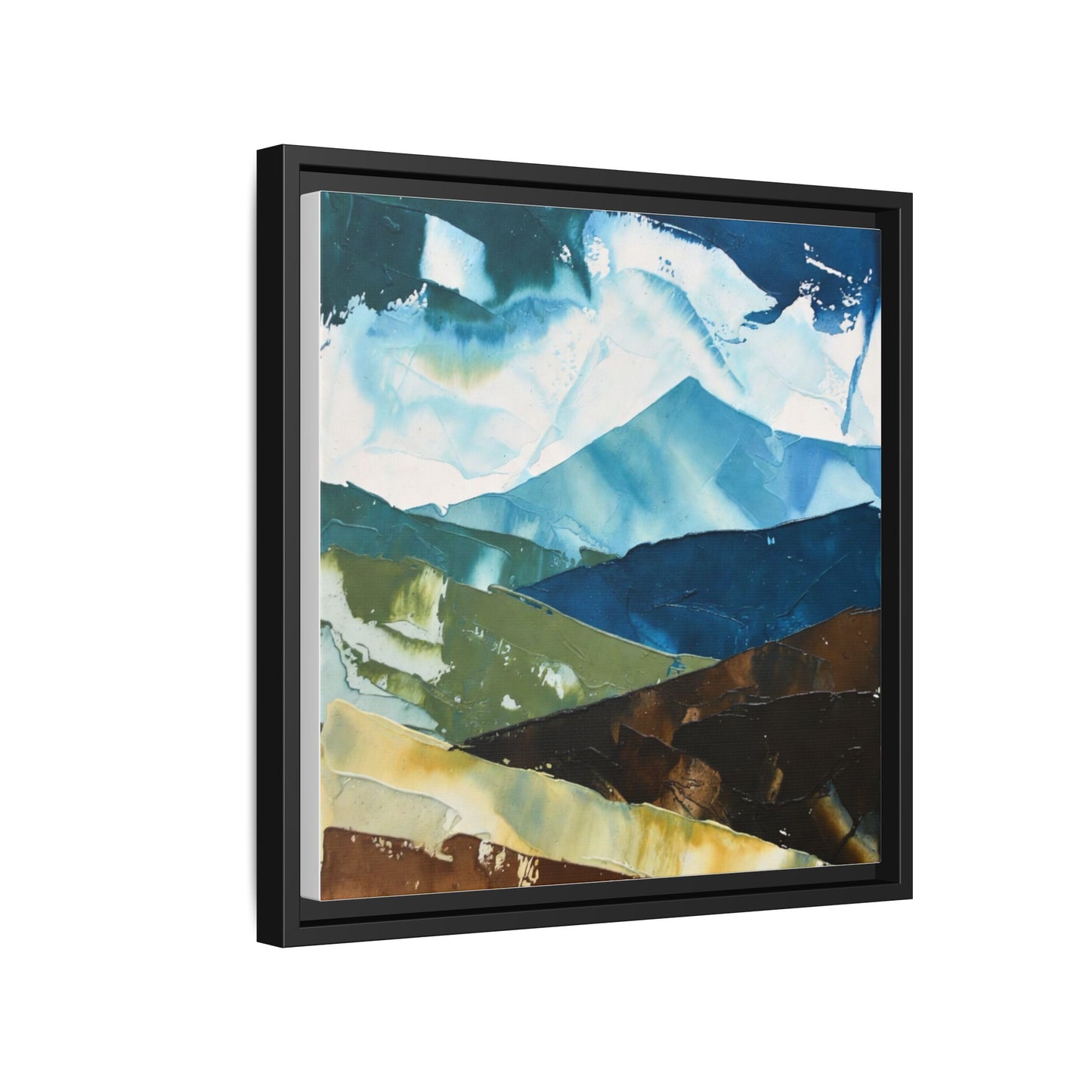 Framed Abstract Mountain Canvas Art — Blue & Earthtone Landscape Print