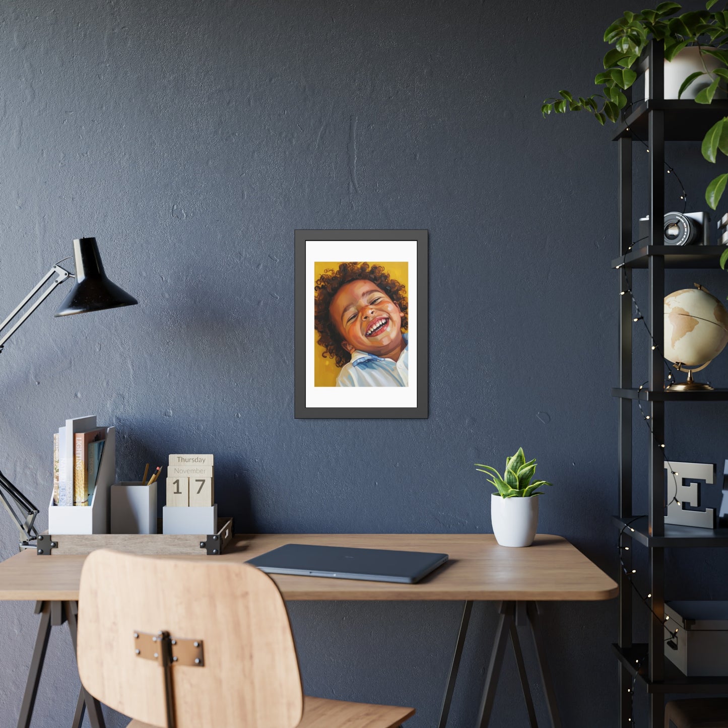 Framed Poster — Joyful Laughing Child Portrait, Colorful Nursery Wall Art