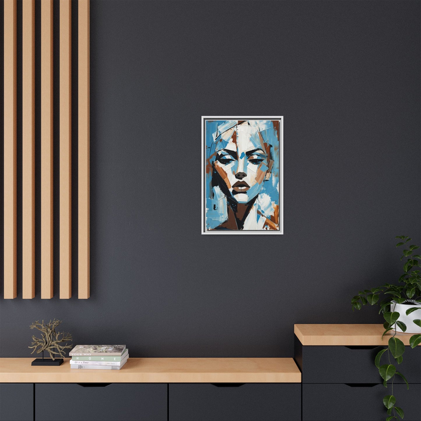 Abstract Blue Face Matte Canvas Wall Art — Framed Modern Portrait Print