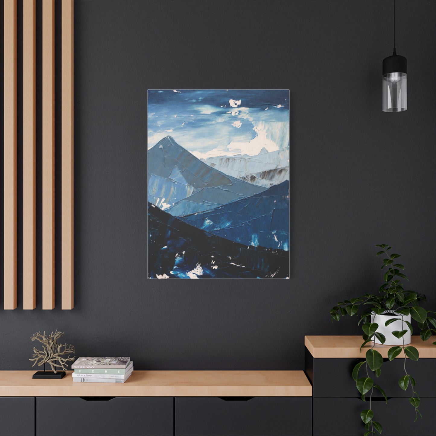 Blue Mountain Abstract Canvas Wall Art – Stretched Matte Mountain Landscape