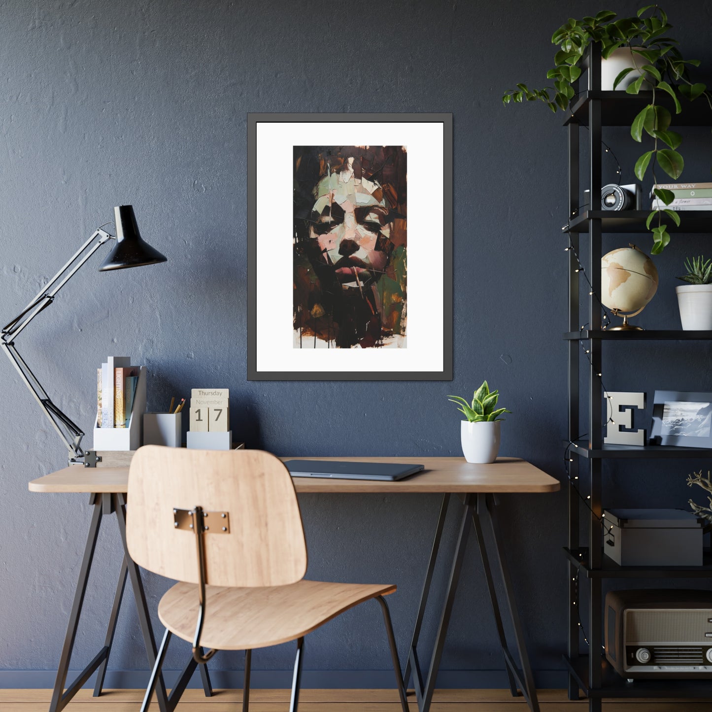 Abstract Portrait Framed Art Print — Moody Contemporary Face Poster for Home & Office