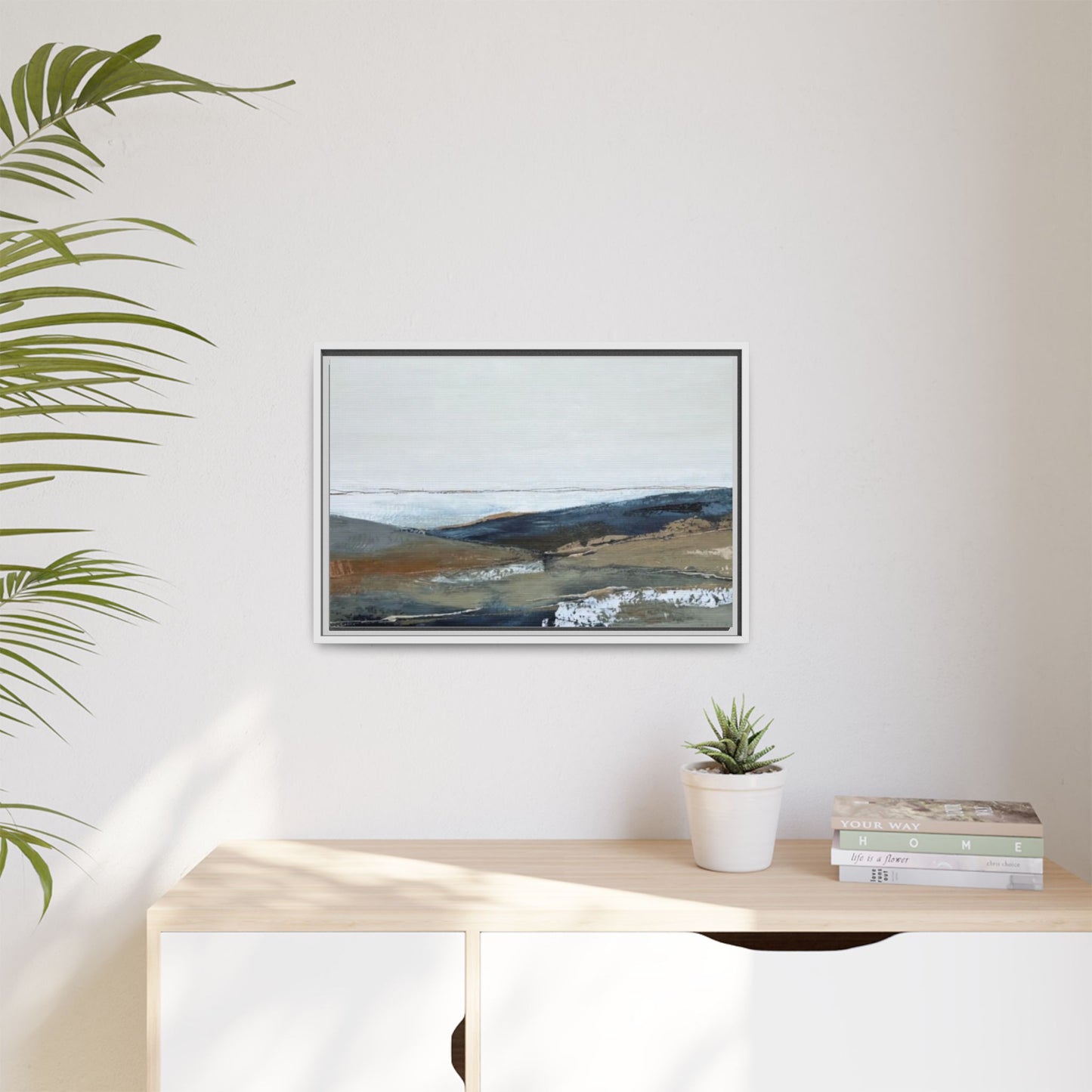 Framed Matte Canvas Wall Art — Serene Coastal Abstract Landscape
