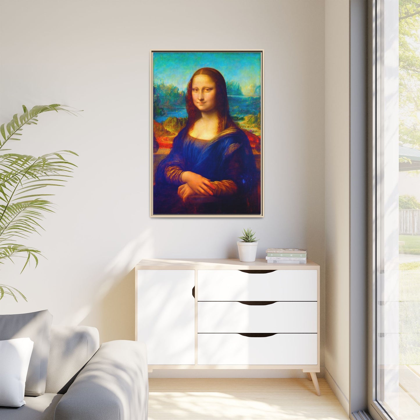 Framed Matte Canvas Print — Colorful Mona Lisa Wall Art