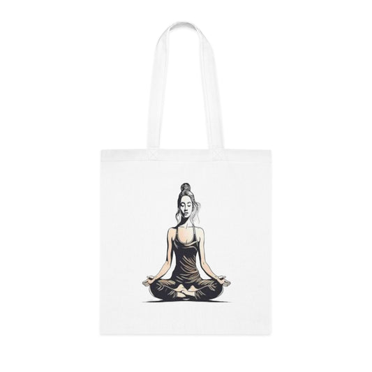 Yoga Meditation Cotton Tote Bag — Lotus Pose Graphic Beach & Market Tote