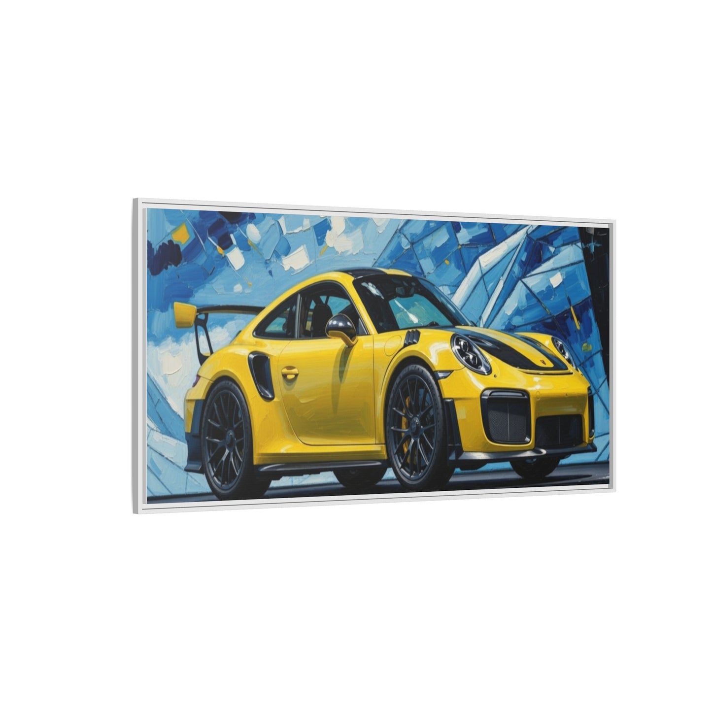 Yellow Porsche Sports Car Matte Framed Canvas – Modern Automotive Wall Art