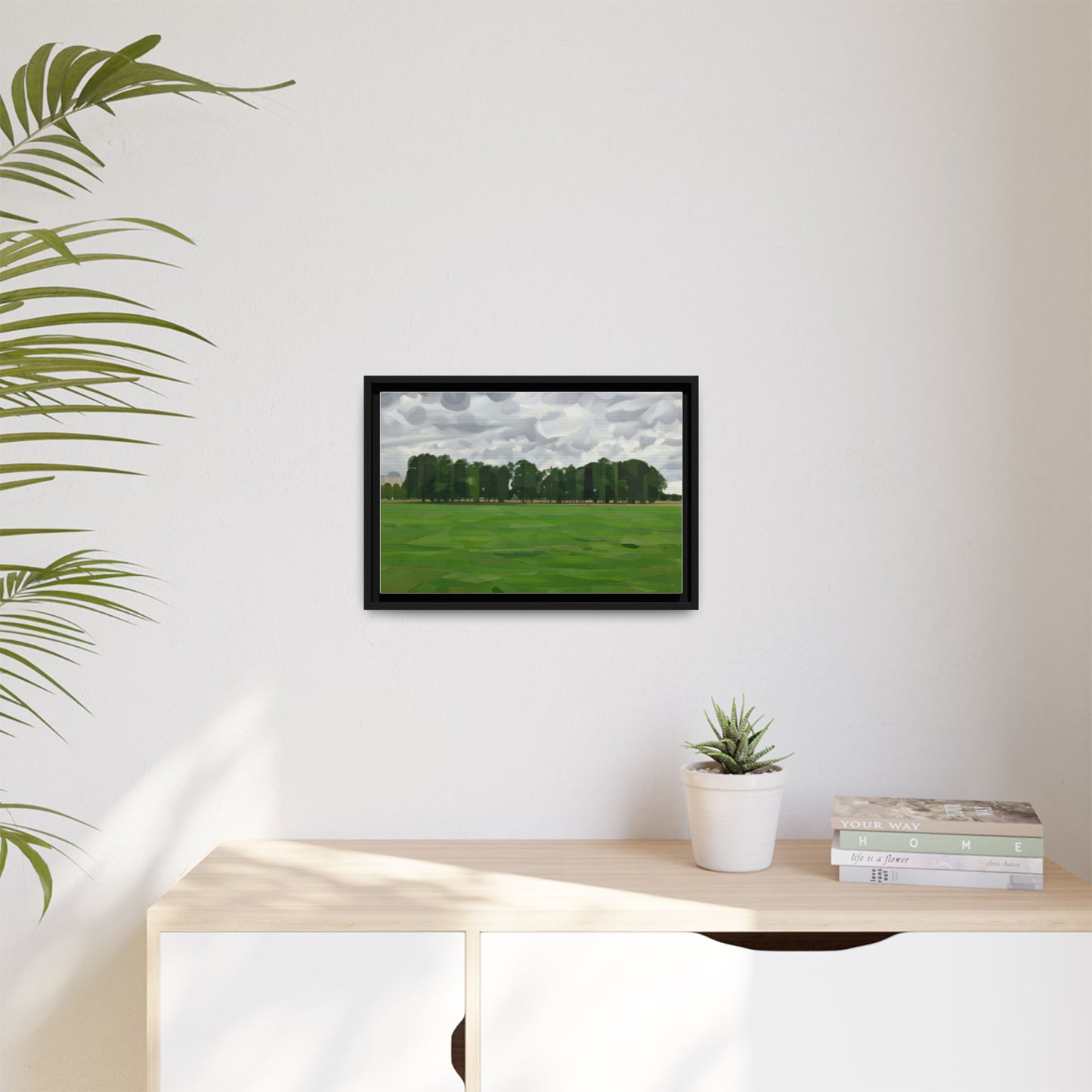 Framed Matte Canvas Print — Minimalist Green Landscape Art