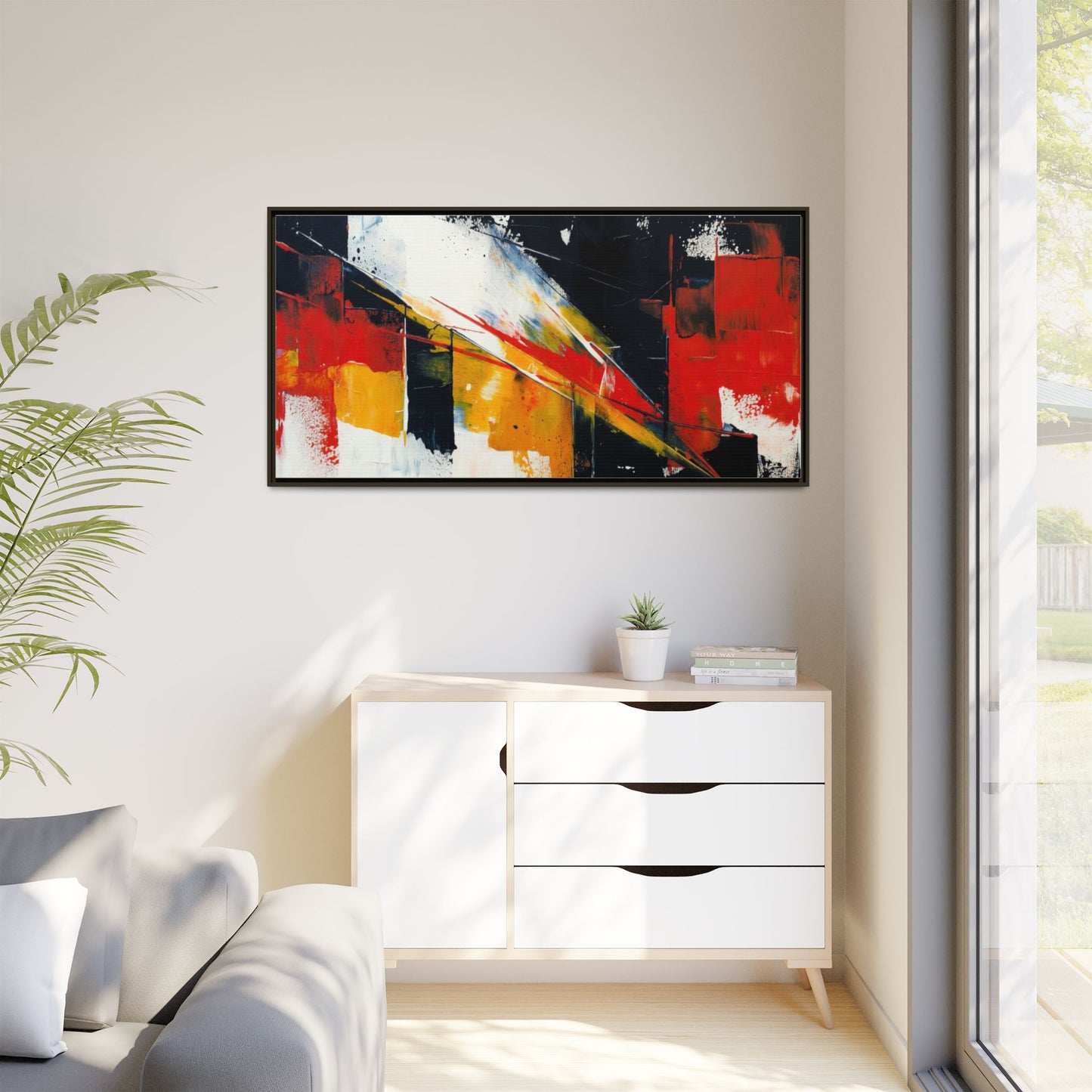 Abstract Red & Black Framed Canvas Print — Modern Geometric Wall Art