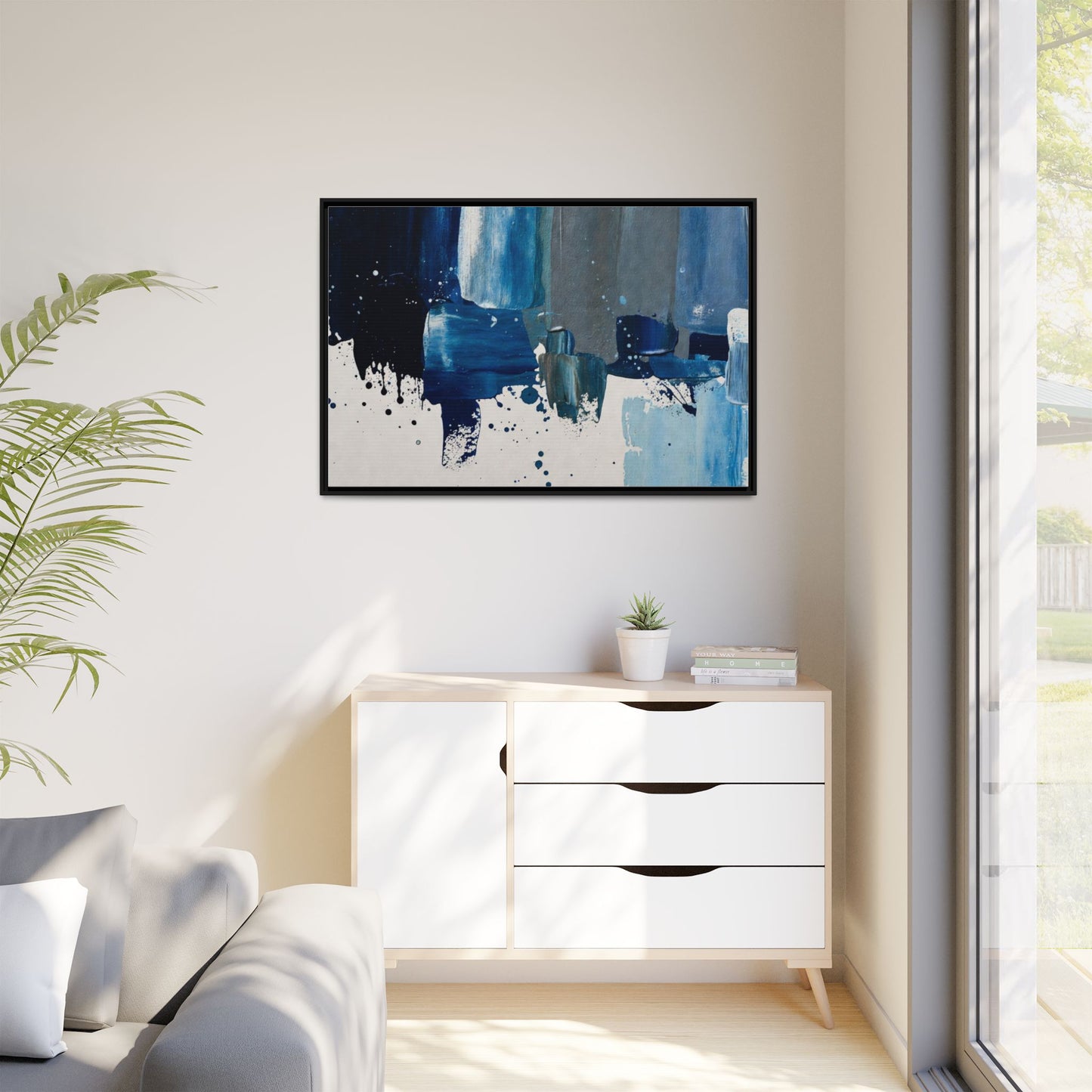 Abstract Blue Ocean Matte Canvas Framed Wall Art