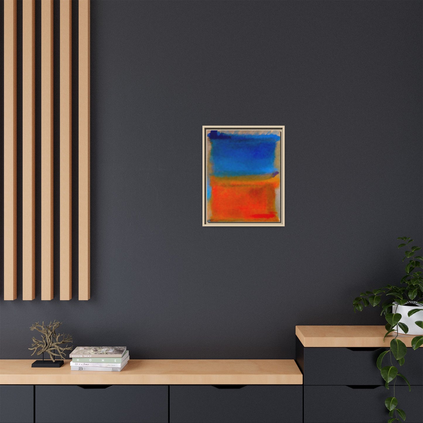 Abstract Color Block Matte Canvas Framed Wall Art — Blue & Orange Modern Painting