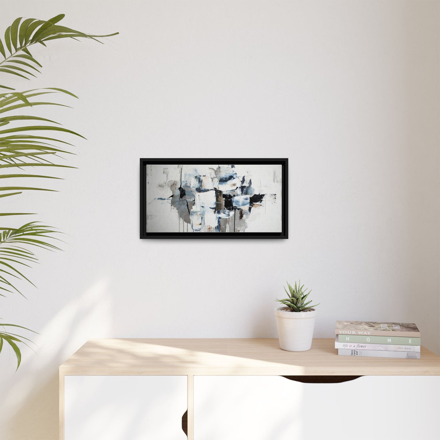 Framed Abstract Canvas Art — Blue Neutral Modern Wall Print