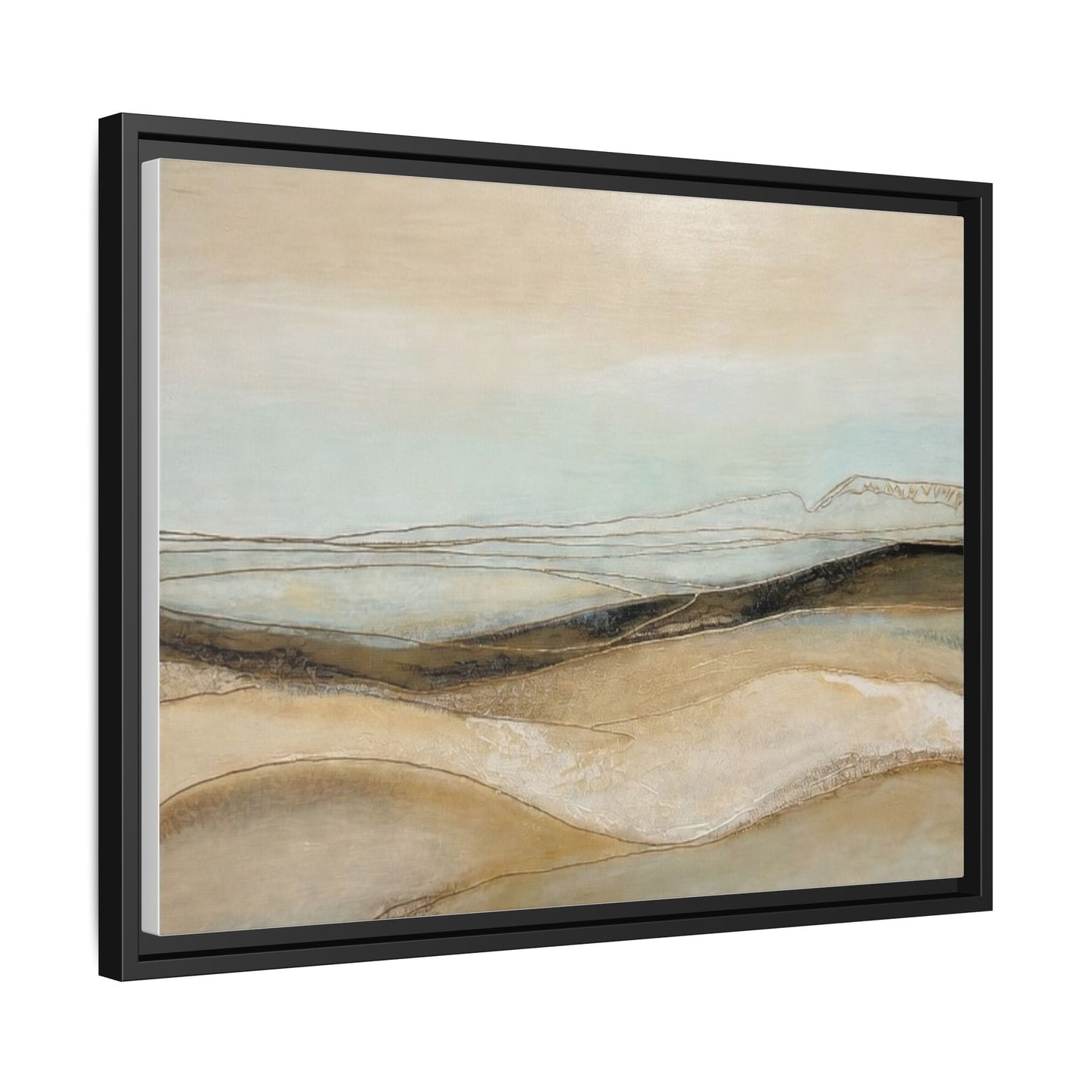 Framed Matte Canvas Wall Art — Neutral Abstract Landscape in Soft Blues & Earth Tones
