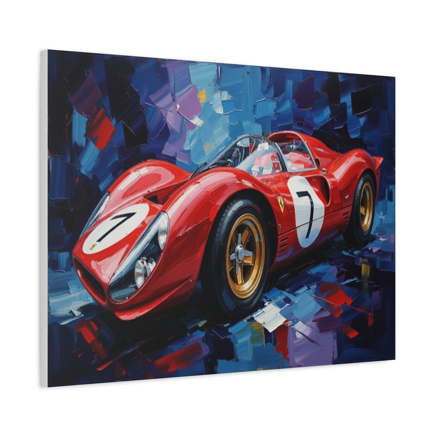 Vintage Ferrari Racing Car Canvas Print — Red Classic Sports Car Artwork (Matte Stretched)