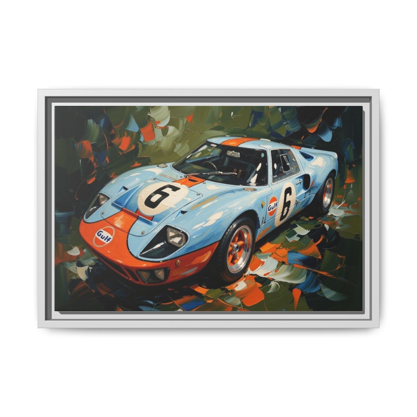 Gulf Racing GT40 Matte Framed Canvas — Vintage Sports Car Wall Art