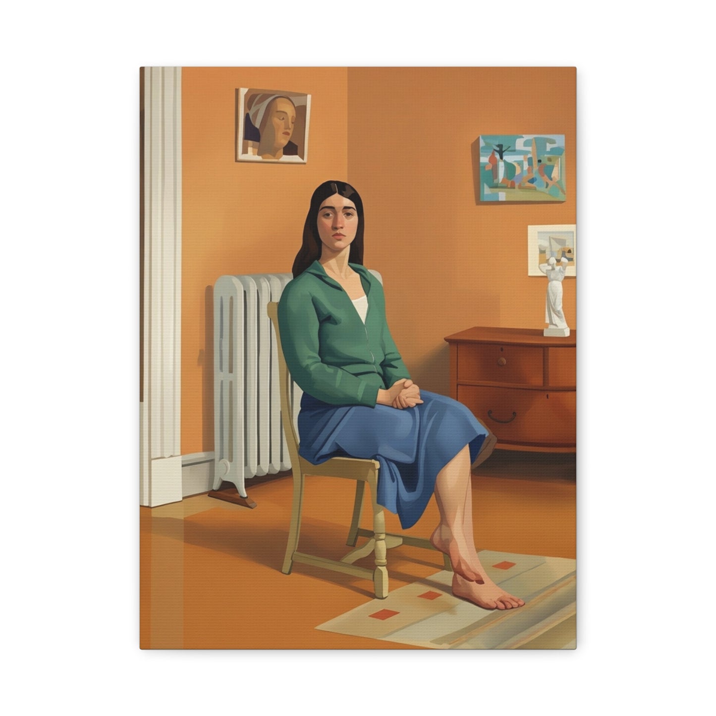 Portrait Canvas Print — Seated Woman Matte Stretched Wall Art