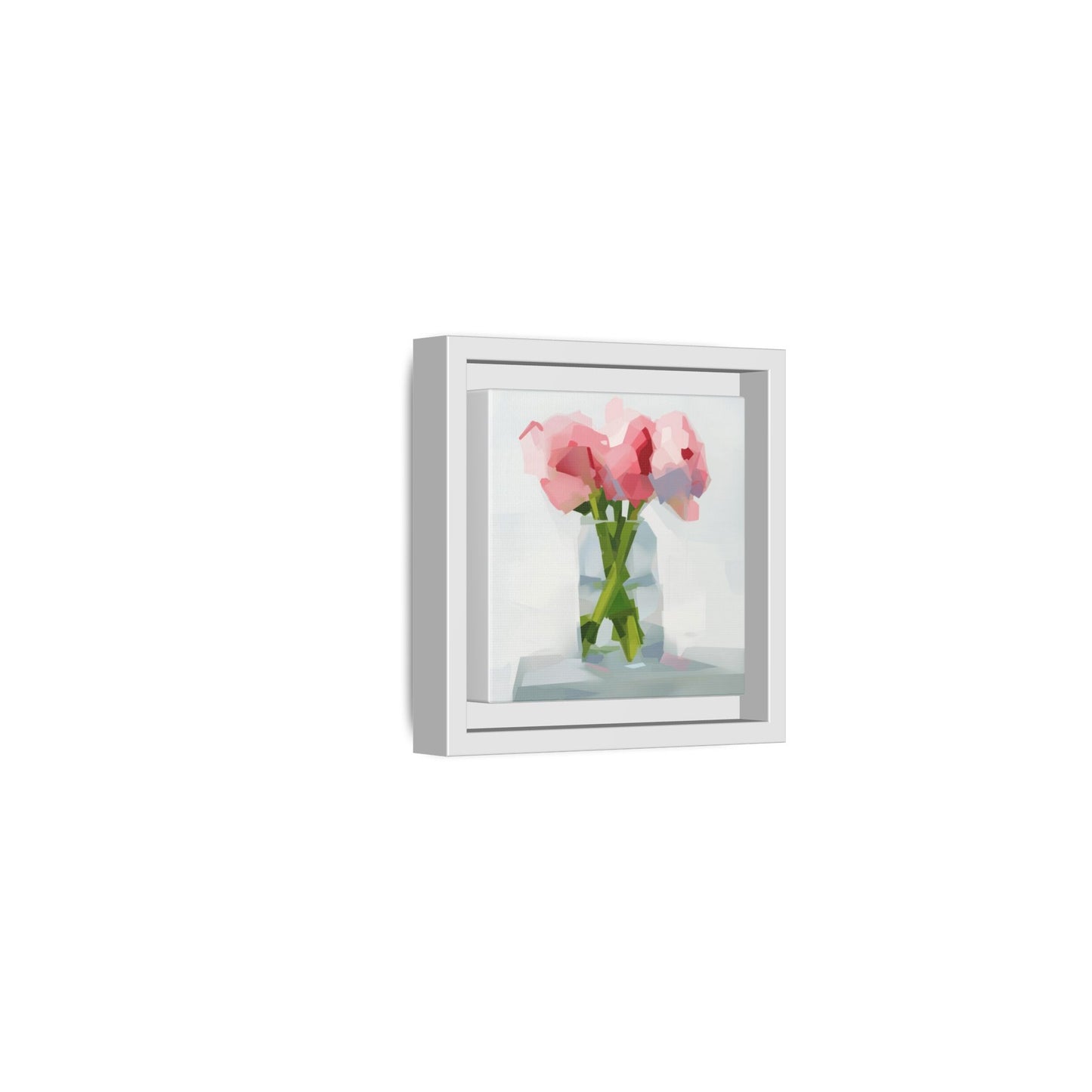 Framed Floral Canvas Art — Pink Peonies in Vase (Matte)