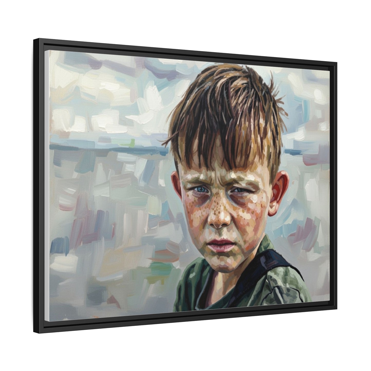 Framed Matte Canvas: Gritty Boy Portrait Art Print