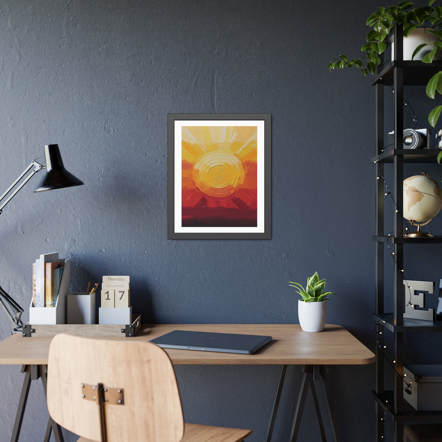 Sunburst Abstract Framed Art Print — Warm Sunrise Poster
